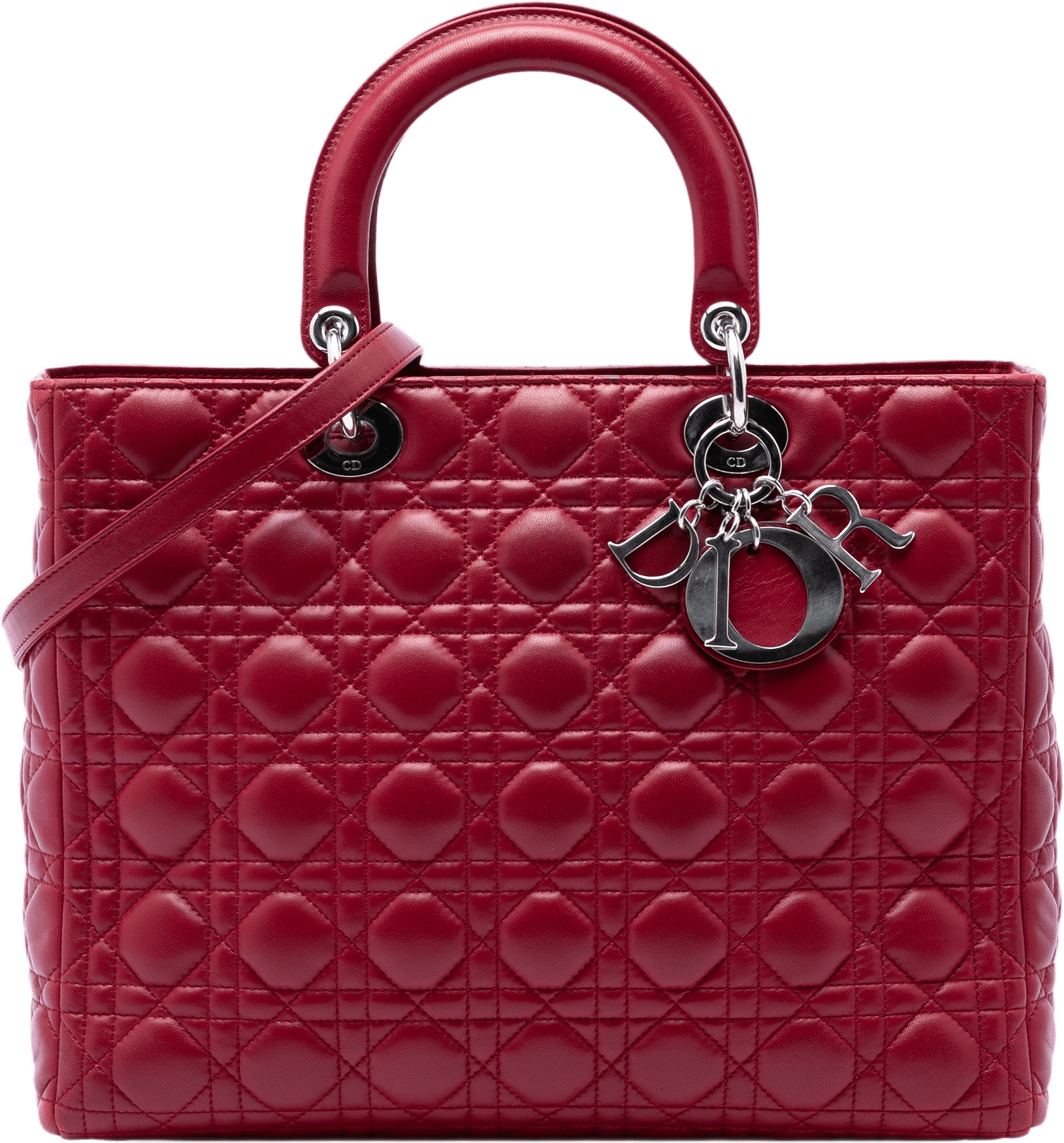 Dior Large Lambskin Cannage Lady Dior, från Luxclusif, i färgen röd.