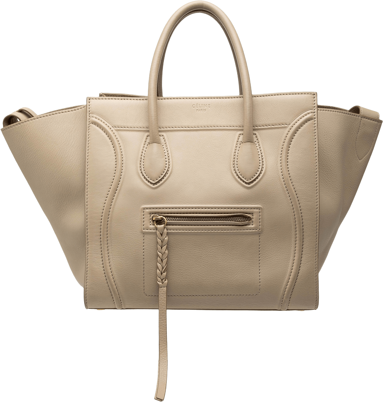 Celine Medium Leather Luggage Phantom Tote, från Luxclusif, i färgen beige.