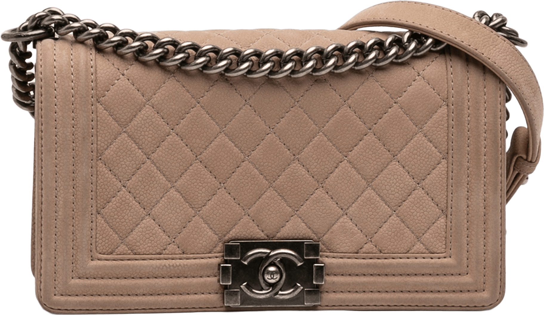 Chanel Old Medium Quilted Caviar Boy Flap, från Luxclusif, i färgen nude.