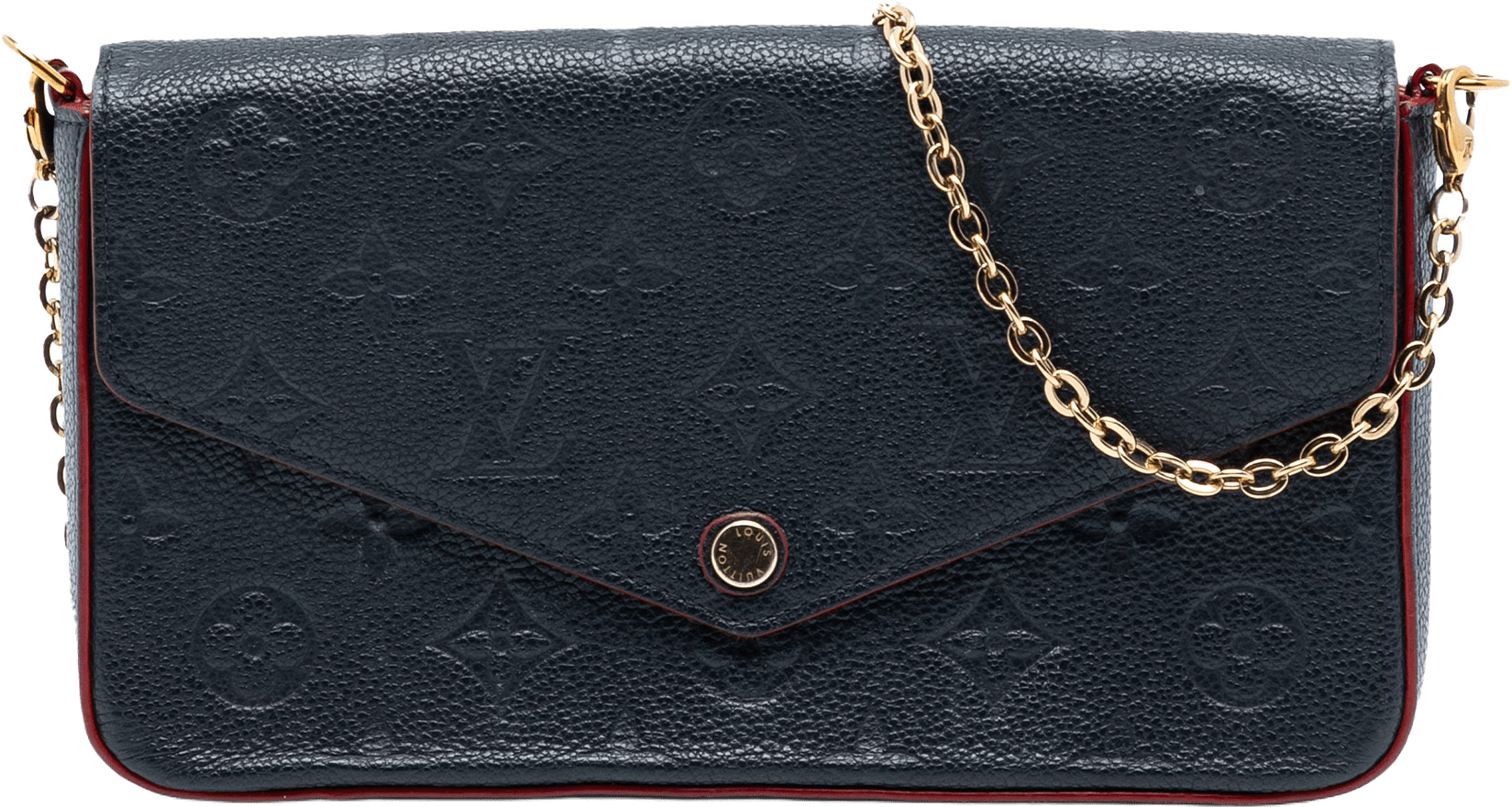 Louis Vuitton Monogram Empreinte Pochette Felicie, från Luxclusif, i färgen navy.