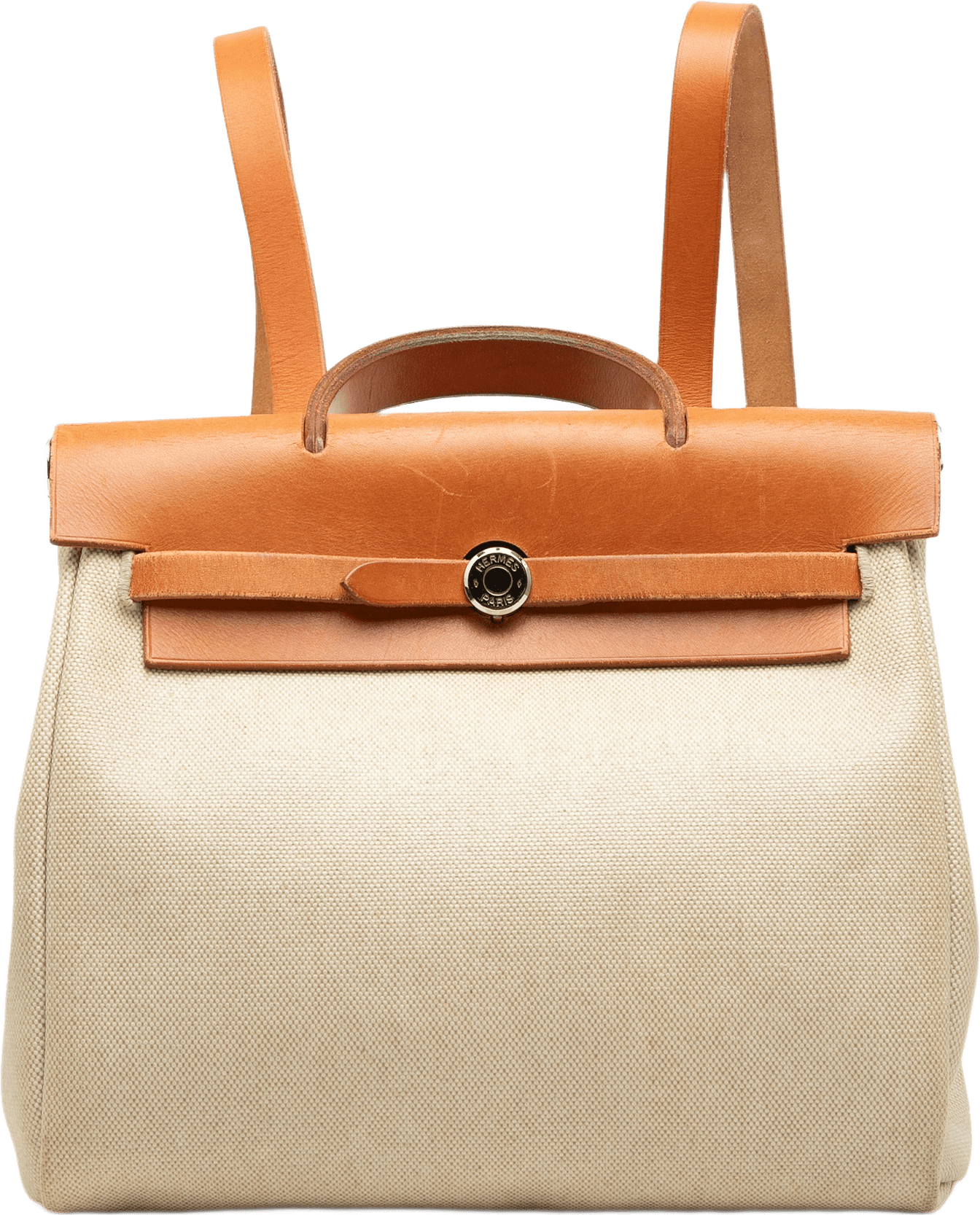 Hermès Toile Herbag Backpack Pm, från Luxclusif, i färgen beige.