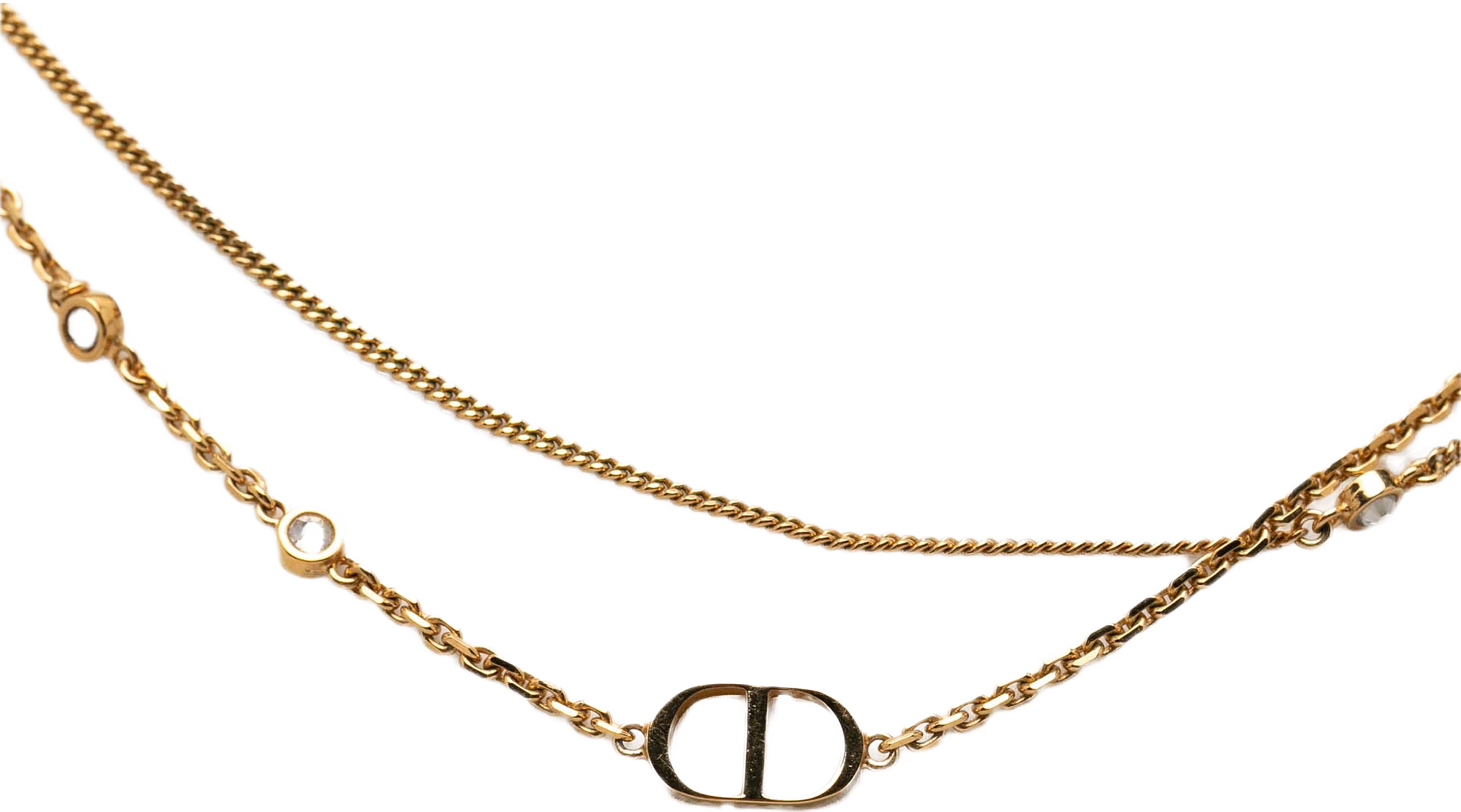 Dior Gold Plated Cd Logo And Strass Double Chain Pendant Necklace, från Luxclusif, i färgen gold.