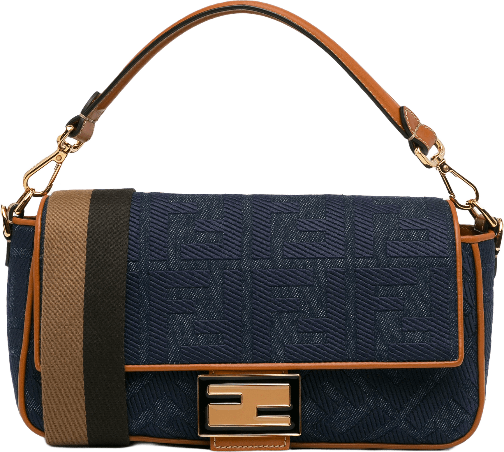 Fendi Zucca Embroidered Denim Baguette Satchel