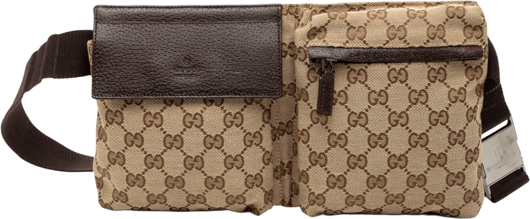 Gucci Gg Canvas Double Pocket Belt Bag, från Luxclusif, i färgen beige.