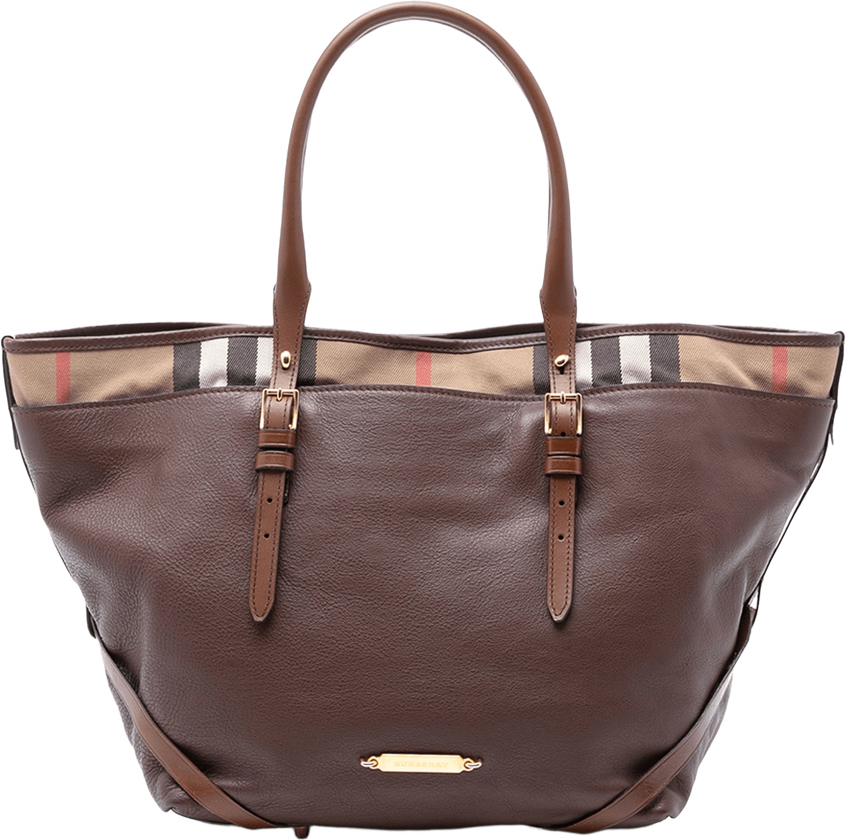 Burberry Medium House Check Trimmed Leather Salisbury Tote, från Luxclusif, i färgen brown.