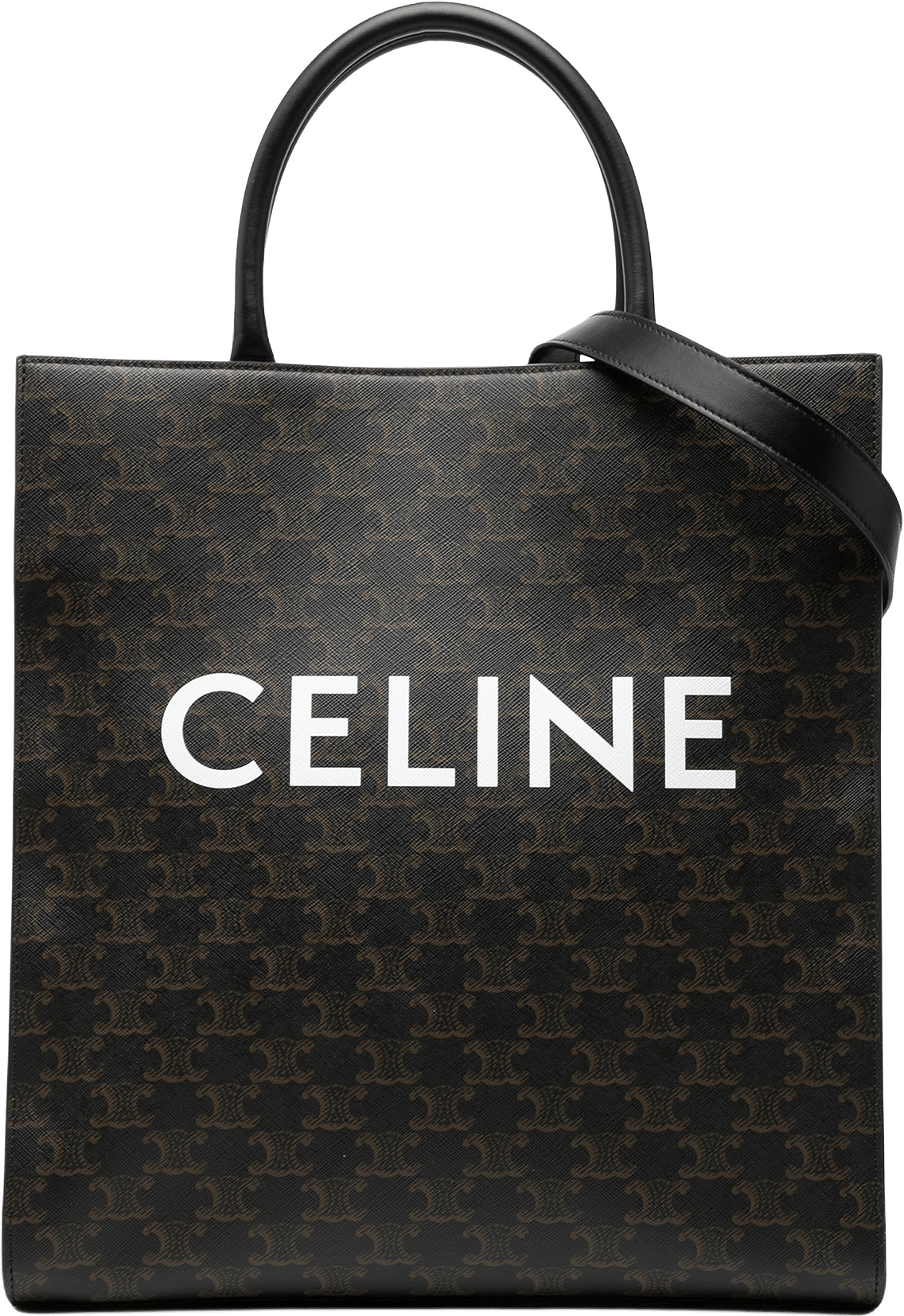 Celine Medium Triomphe Coated Canvas Vertical Cabas Tote, från Luxclusif, i färgen dark brown.