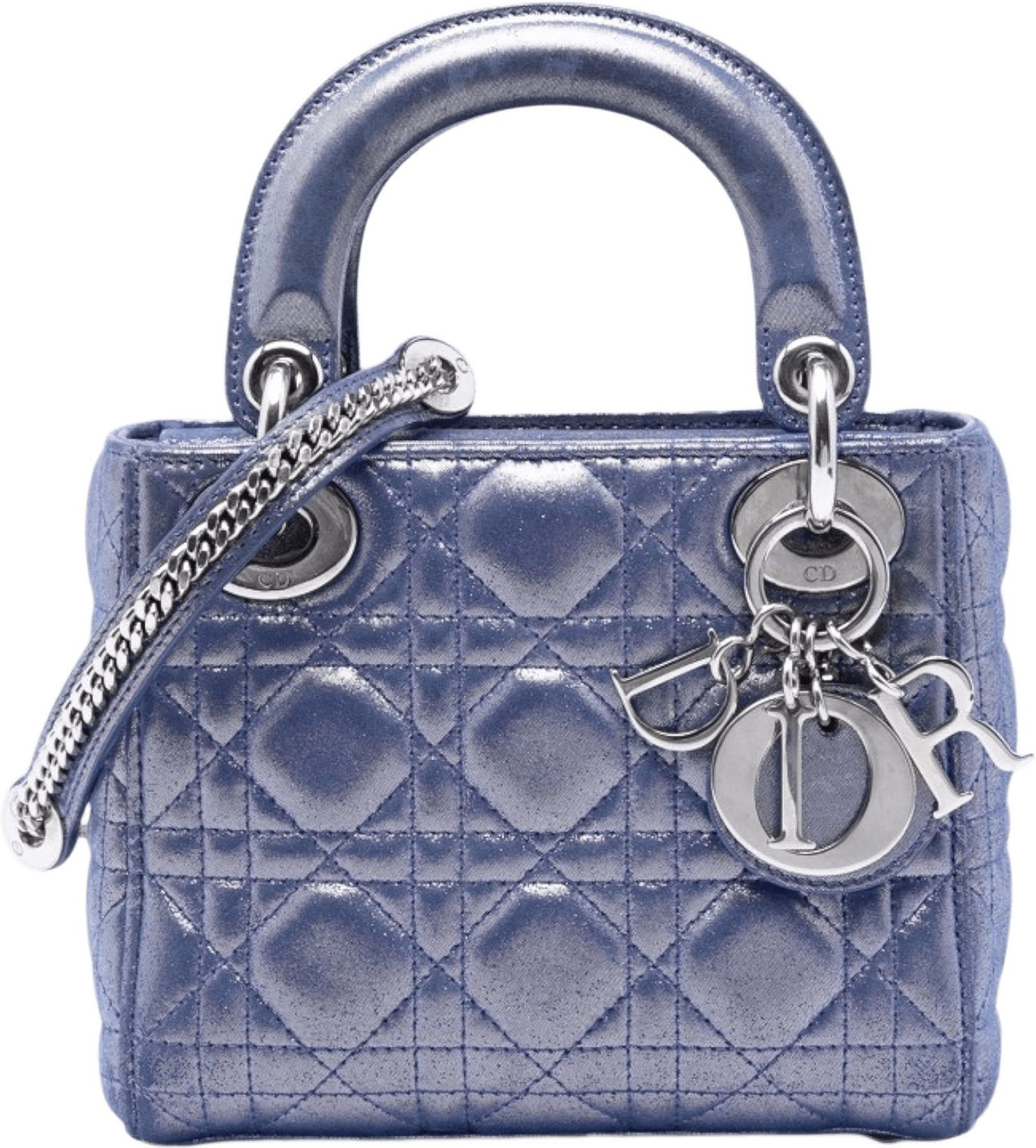 Dior Mini Iridescent Lambskin Cannage Lady Dior, från Luxclusif, i färgen dark blue.