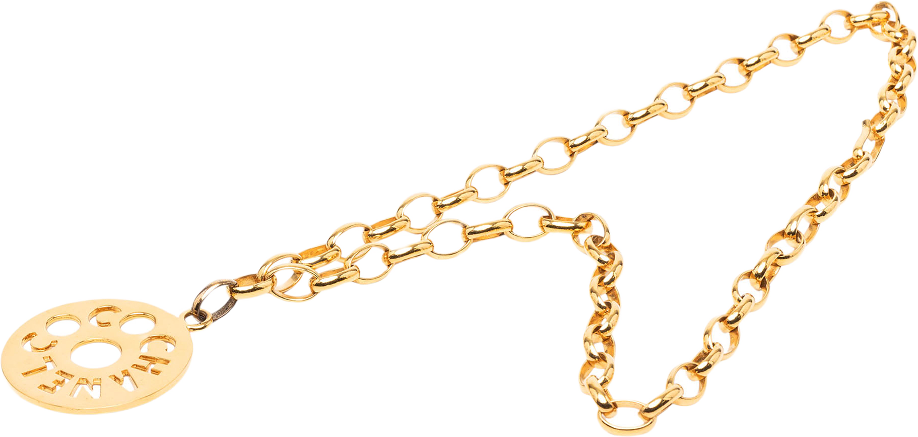 Chanel Gold Plated Cut Out Coco Medallion Pendant Necklace, från Luxclusif, i färgen gold.