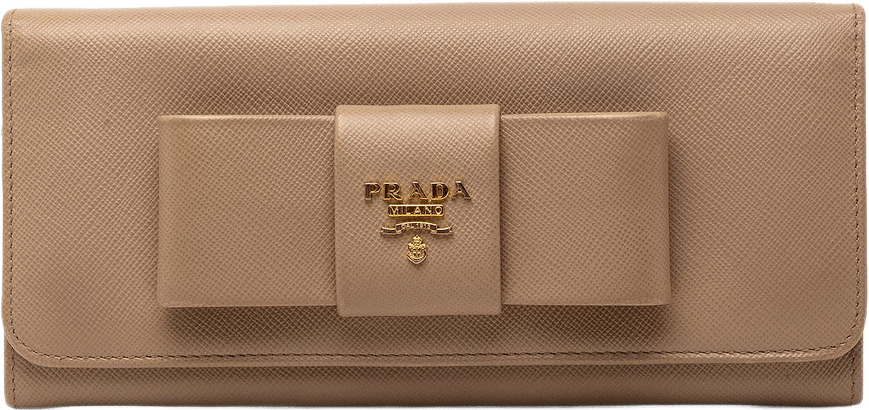 Prada Saffiano Bow Continental Long Wallet, från Luxclusif, i färgen brun.