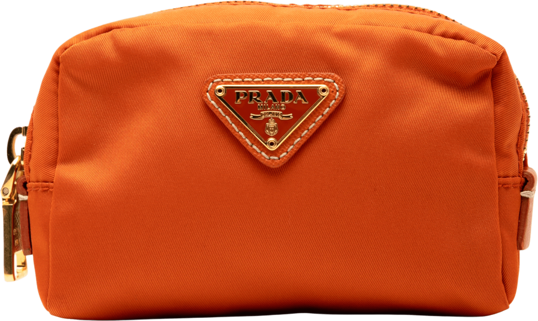 Prada Tessuto Cosmetic Pouch, från Luxclusif, i färgen orange.