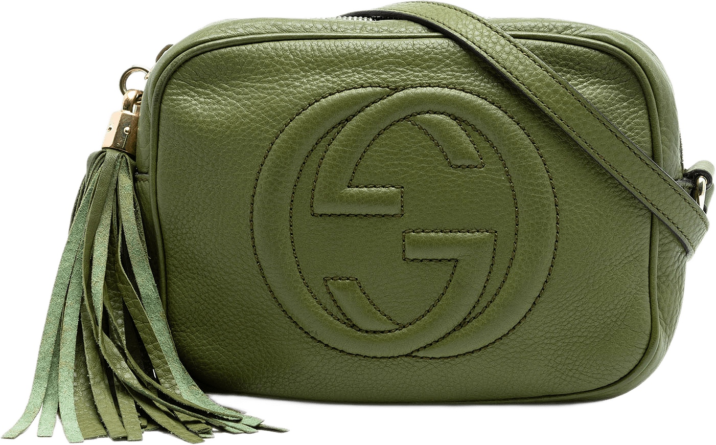 Gucci Leather Soho Disco Crossbody, från Luxclusif, i färgen olive green.