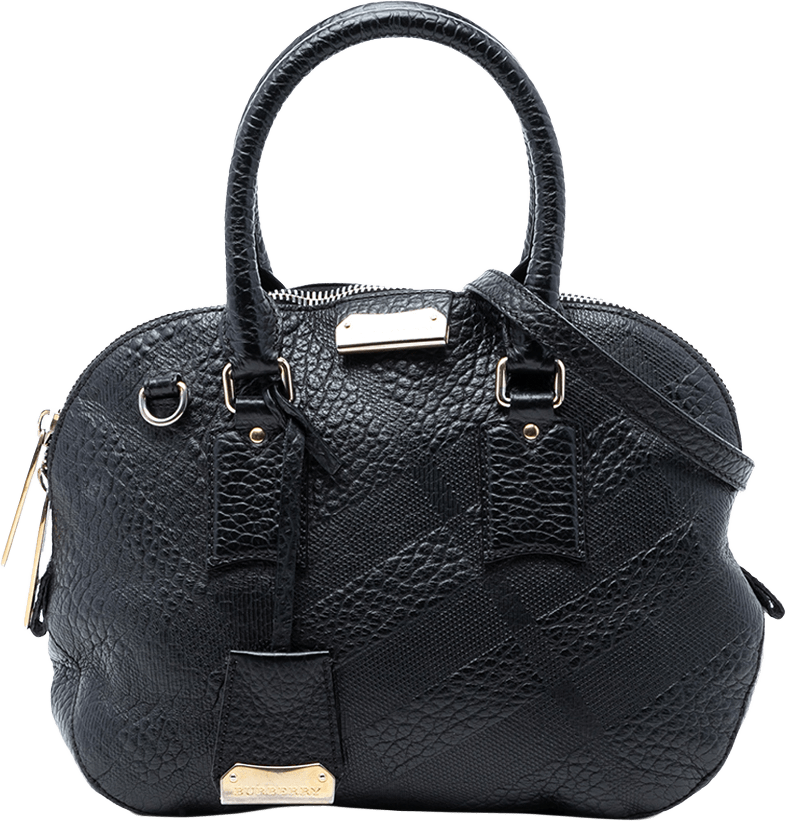 Burberry Small Heritage Grain Check Embossed Leather Orchard Bowling Bag, från Luxclusif, i färgen black.