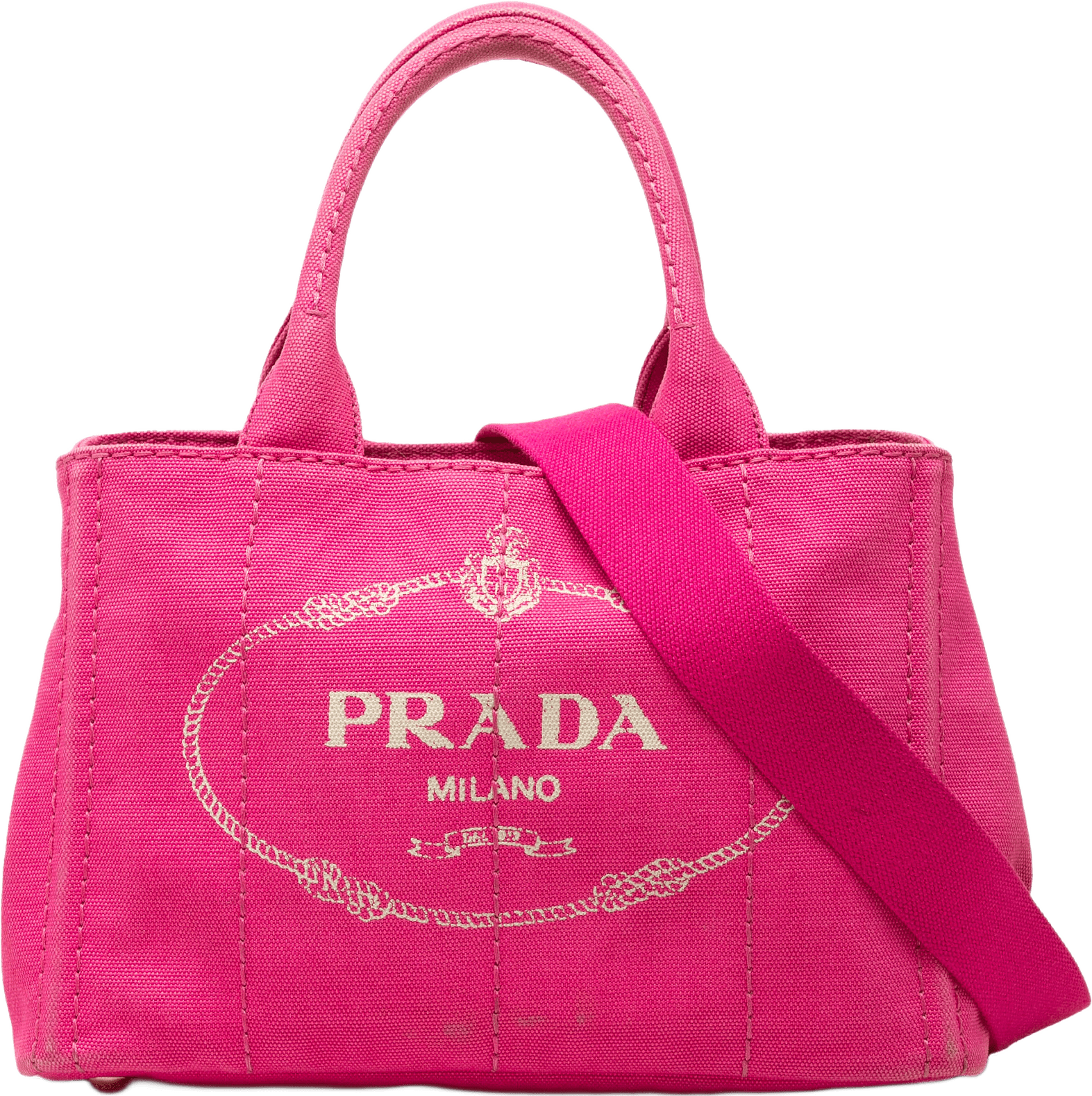 Prada Small Canvas Canapa Logo Tote, från Luxclusif, i färgen rosa.