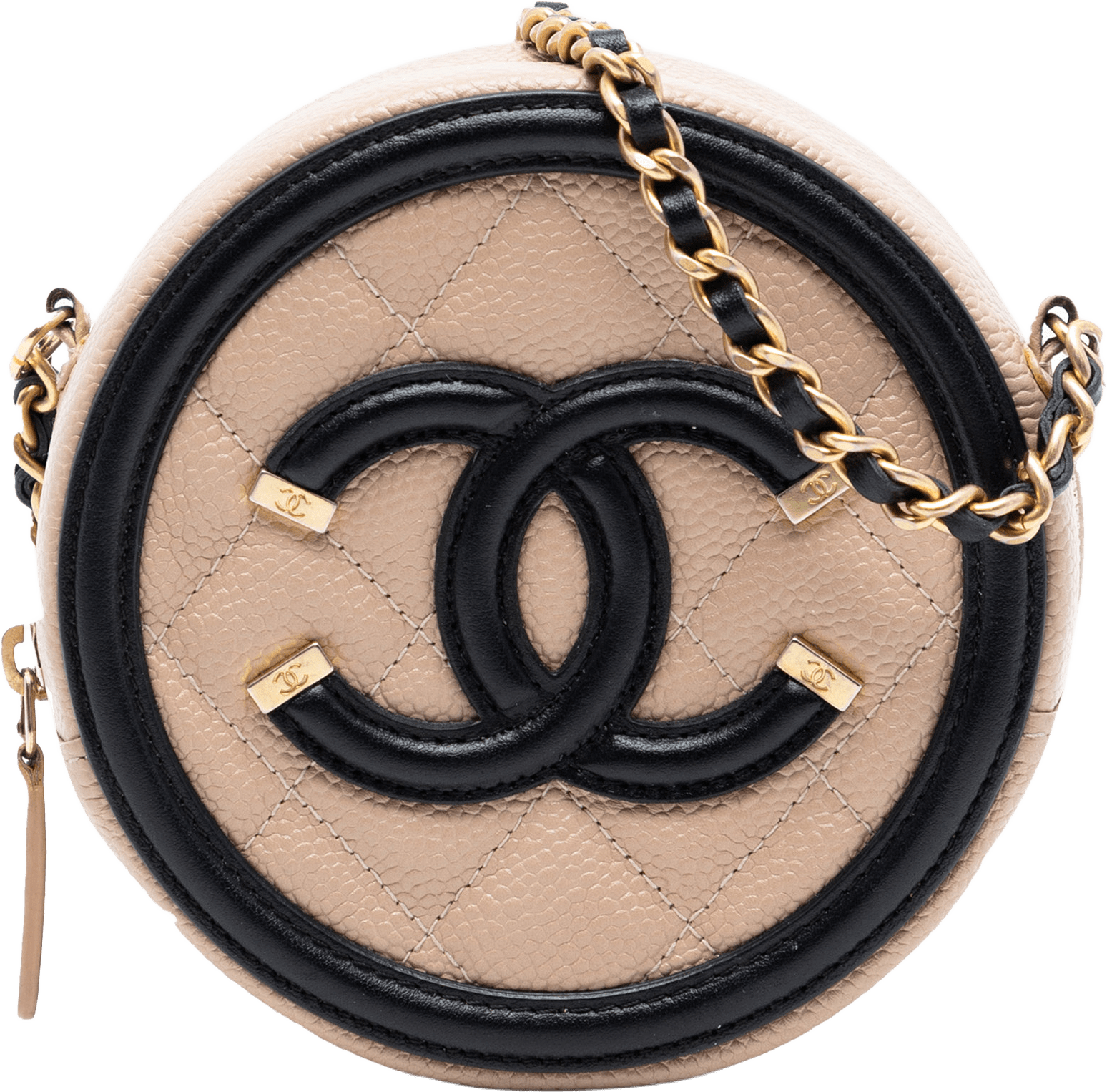 Chanel Caviar Cc Filigree Round Crossbody, från Luxclusif, i färgen beige.