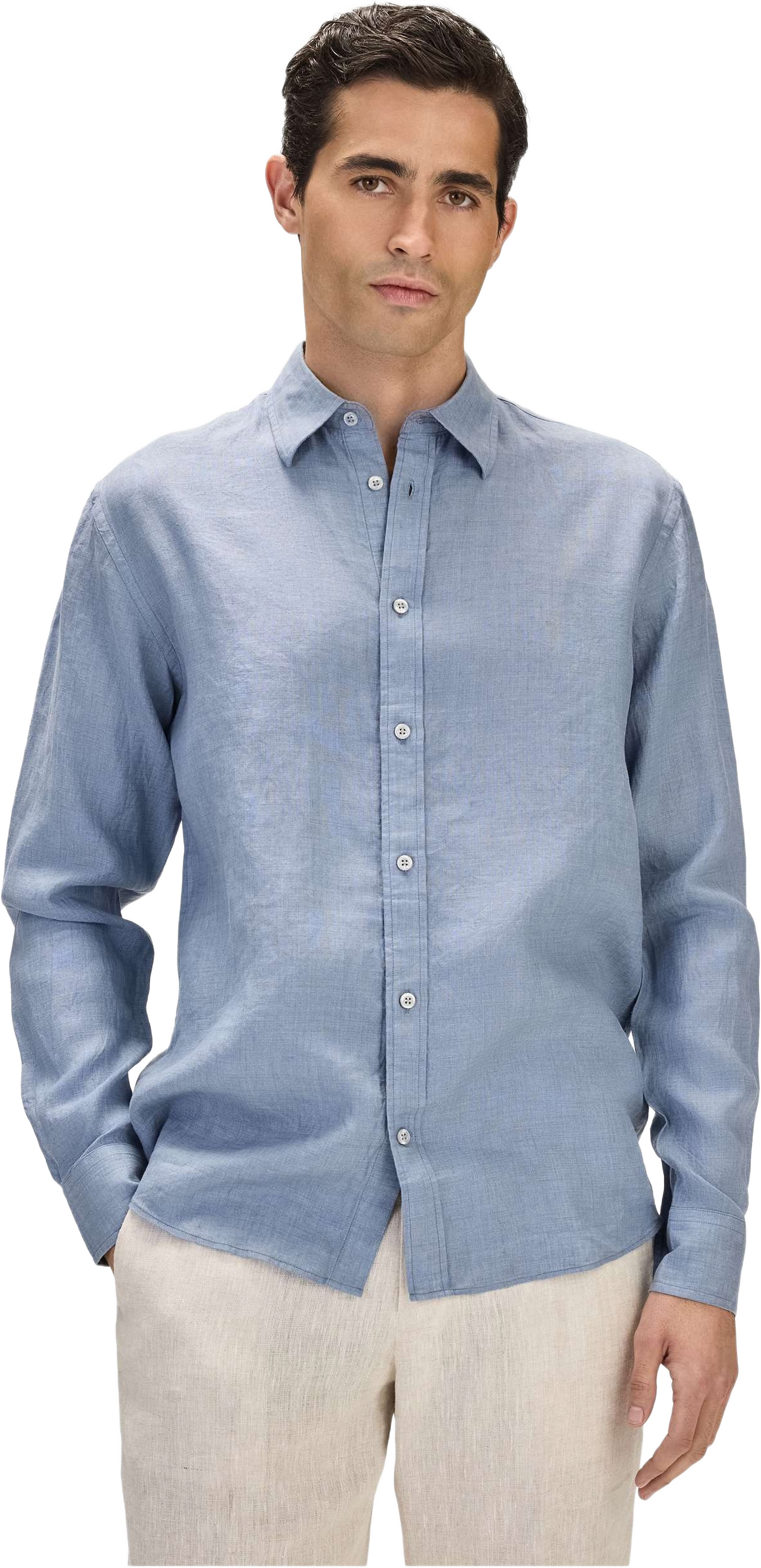 Casual Linen Shirt Solid Pointed Collar, från John Henric, i färgen blue.