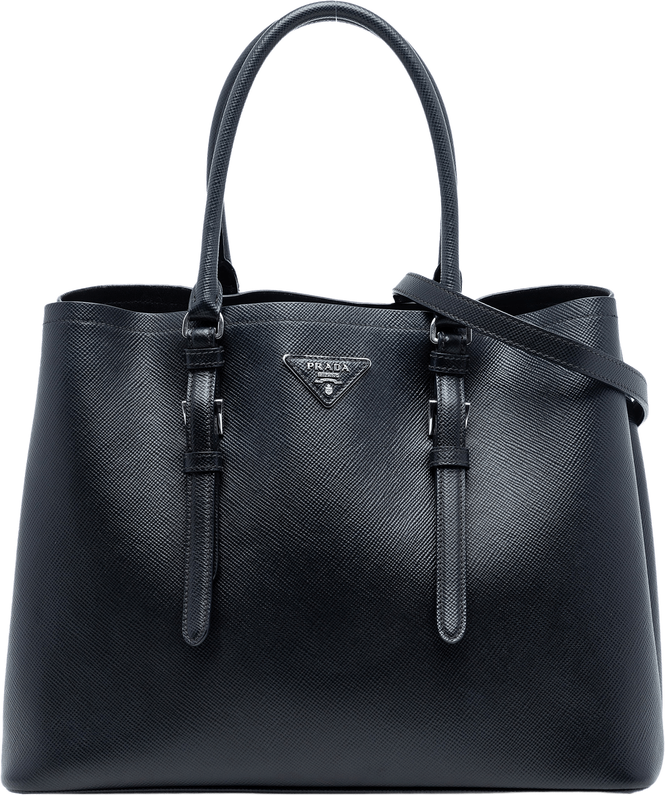 Prada Medium Saffiano Cuir Double Handle Satchel, från Luxclusif, i färgen black.