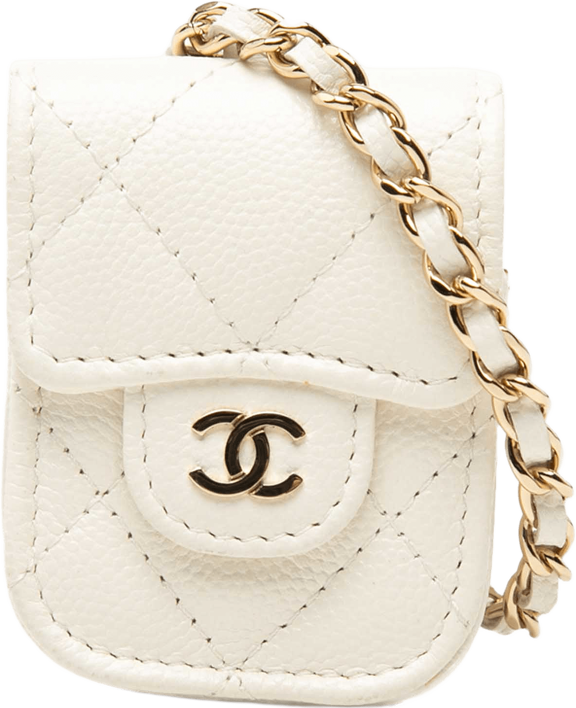 Chanel Cc Quilted Caviar Airpods Case, från Luxclusif, i färgen vit.