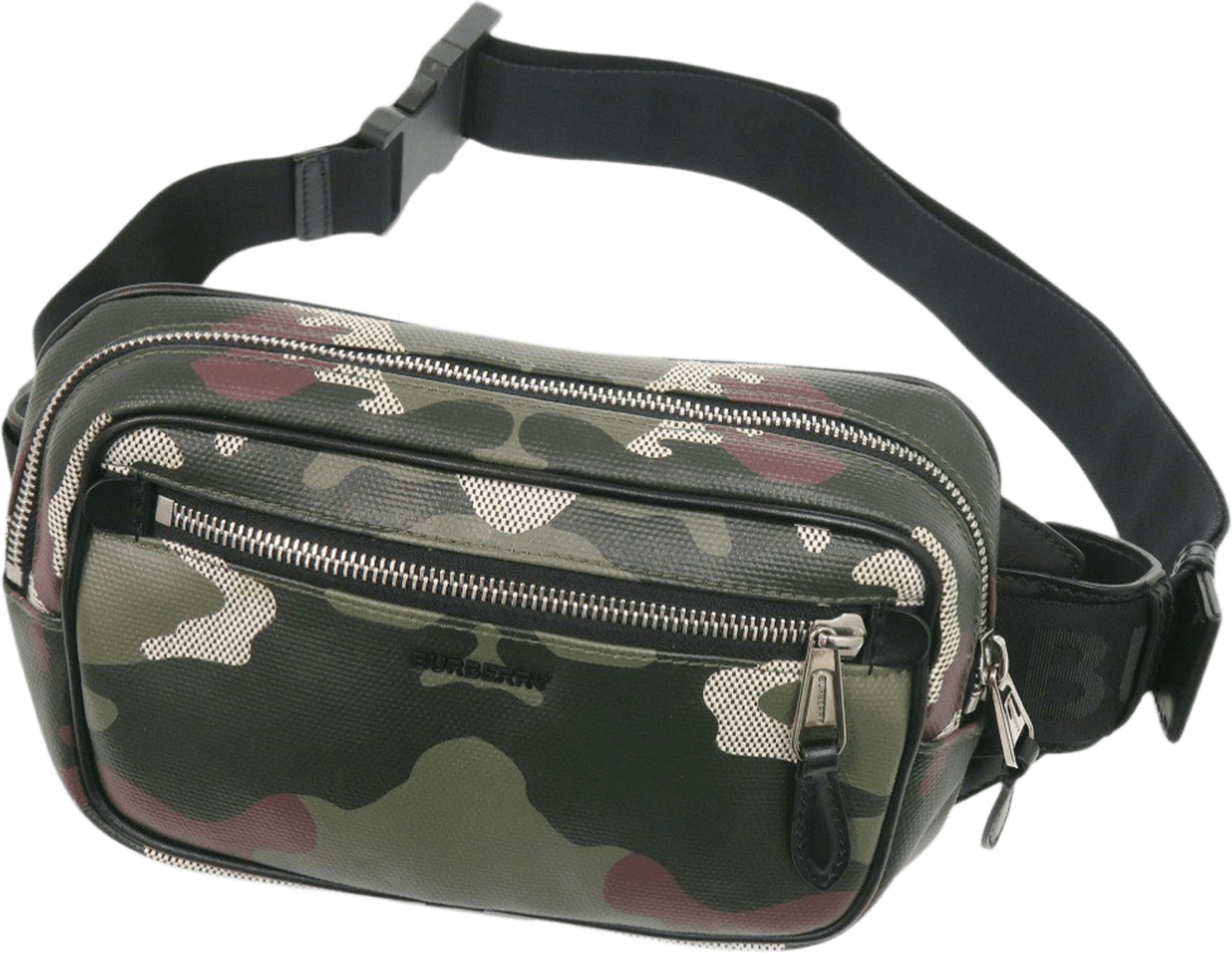 Burberry Coated Canvas Camouflage Belt Bag, från Luxclusif, i färgen grön.