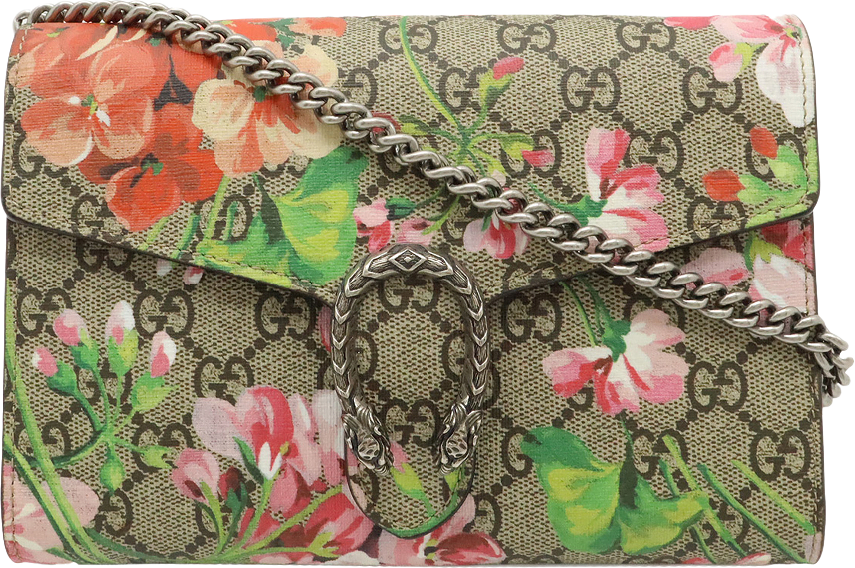 Gucci Gg Supreme Blooms Dionysus Wallet On Chain, från Luxclusif, i färgen beige.