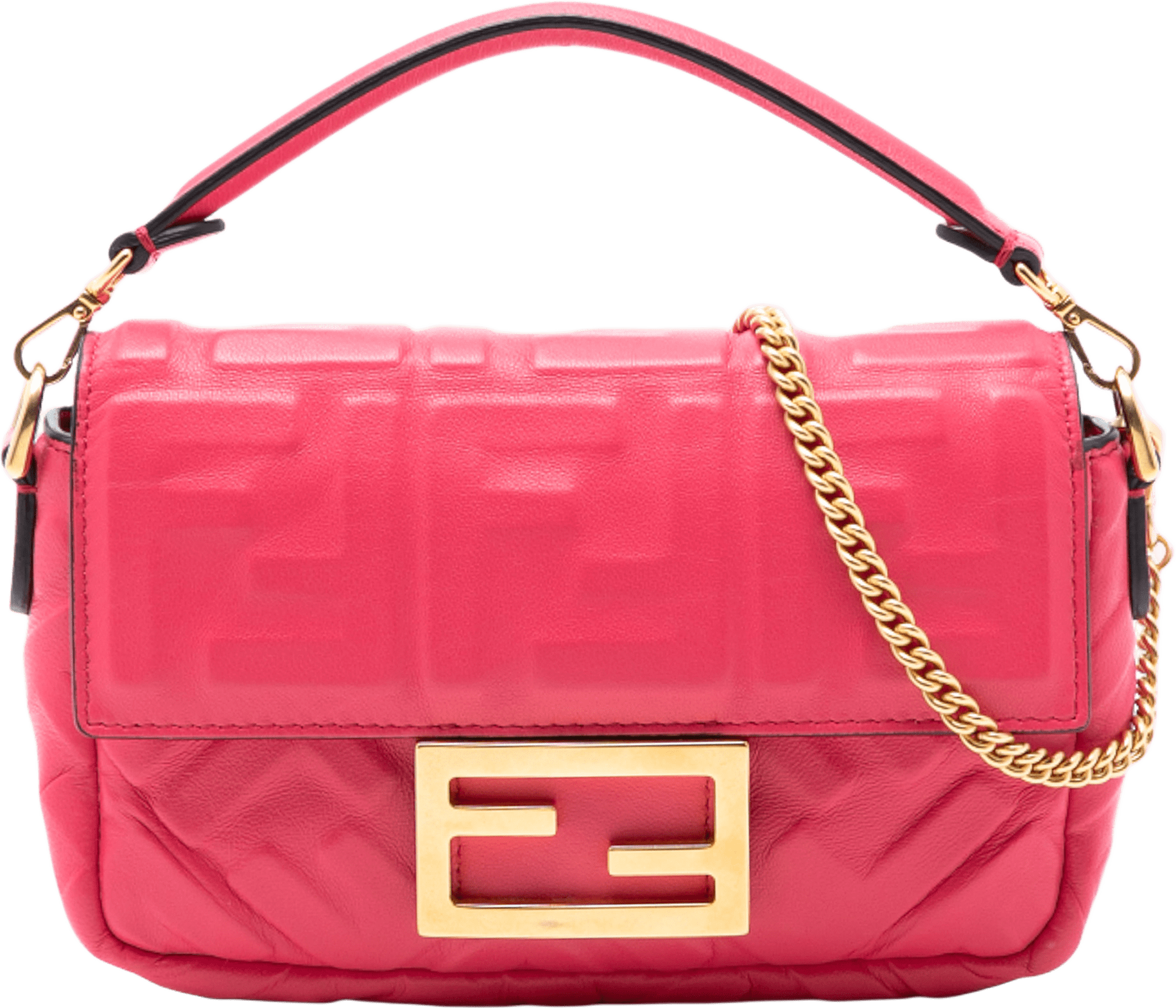 Fendi Mini Zucca Embossed Leather Baguette Satchel, från Luxclusif, i färgen dark pink.