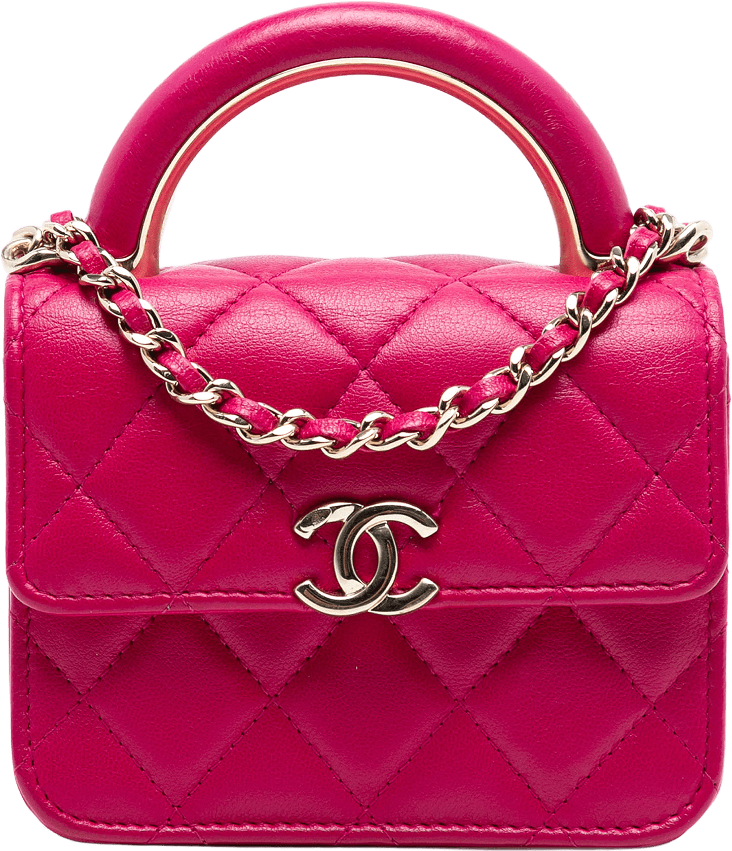 Chanel Mini Lambskin Paris Le19m Charming Top Handle Flap, från Luxclusif, i färgen dark pink.