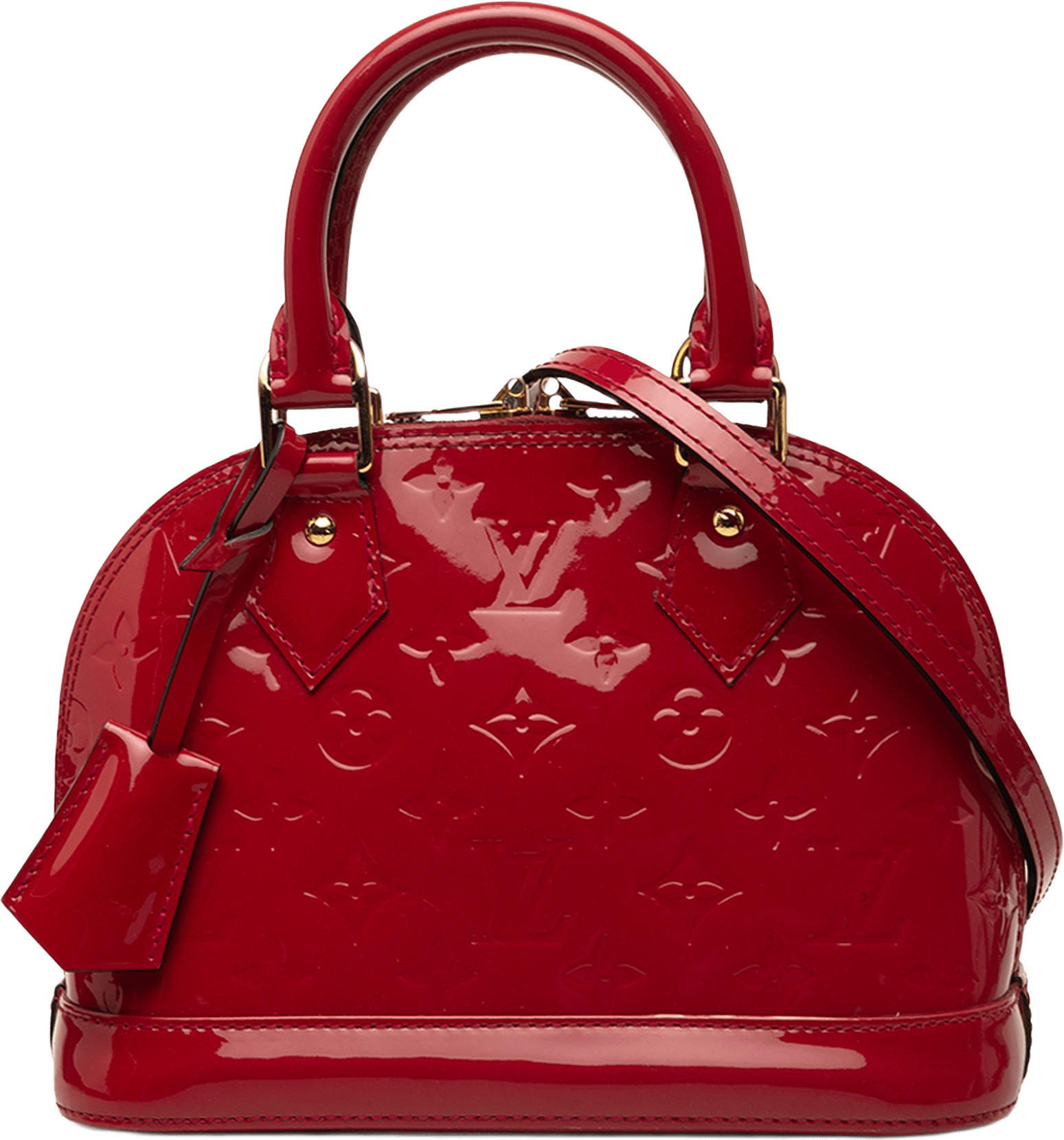 Louis Vuitton Monogram Vernis Alma Bb, från Luxclusif, i färgen röd.