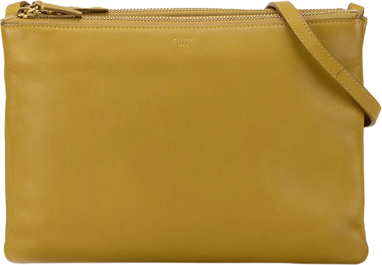 Celine Large Lambskin Trio Crossbody, från Luxclusif, i färgen mustard.