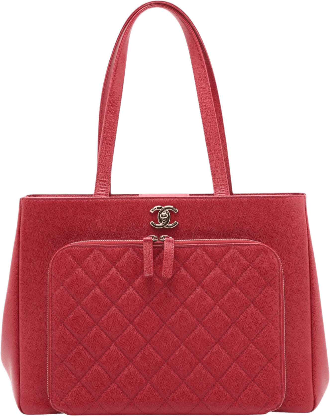 Chanel Quilted Caviar Business Affinity Shopping Tote, från Luxclusif, i färgen red.