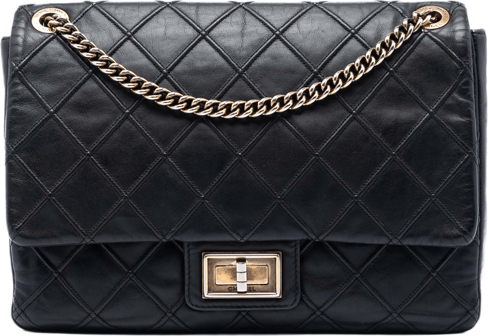 Chanel Large Diamond Debossed Calfskin Reissue 2.55 Cosmos Flap, från Luxclusif, i färgen svart.