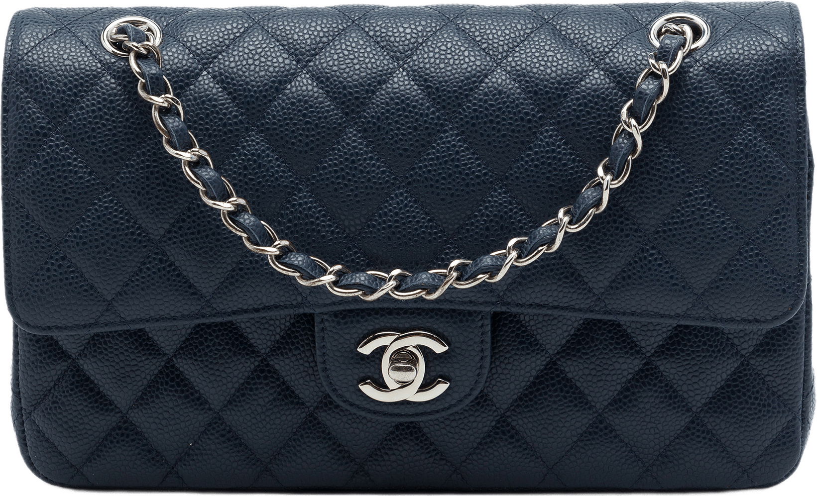 Chanel Medium Classic Caviar Double Flap, från Luxclusif, i färgen blå.