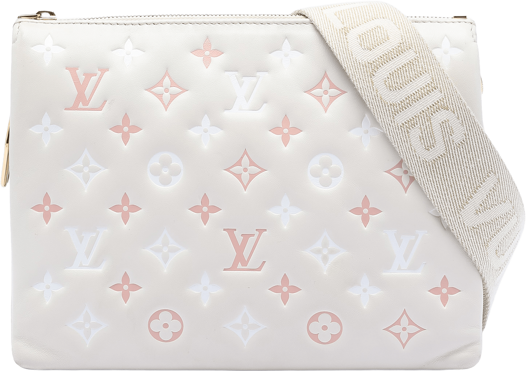 Louis Vuitton Tricolor Monogram Embossed Lambskin Coussin Pm, från Luxclusif, i färgen light beige.