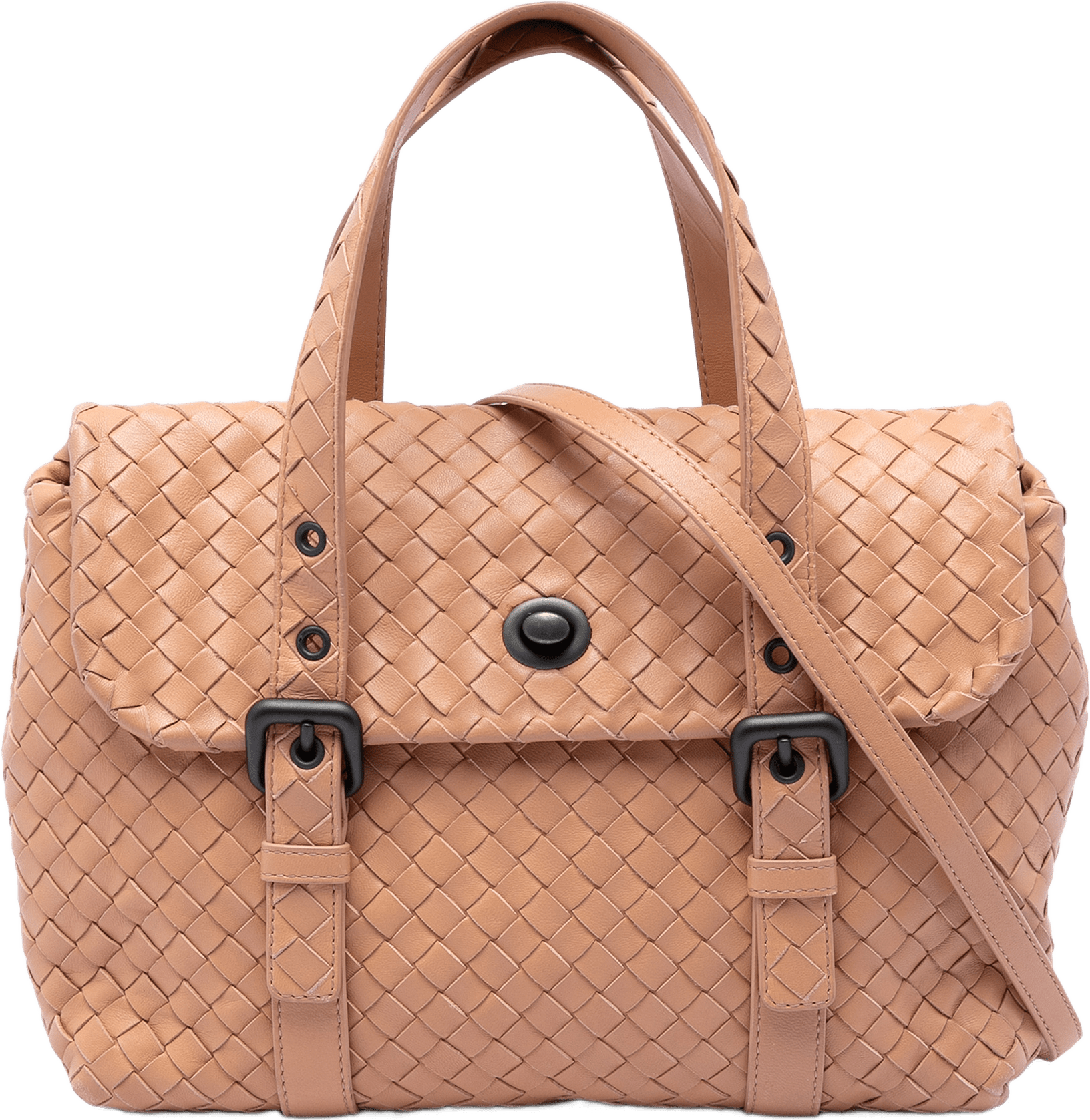 Bottega Veneta Nappa Intrecciato Flap Satchel, från Luxclusif, i färgen brun.