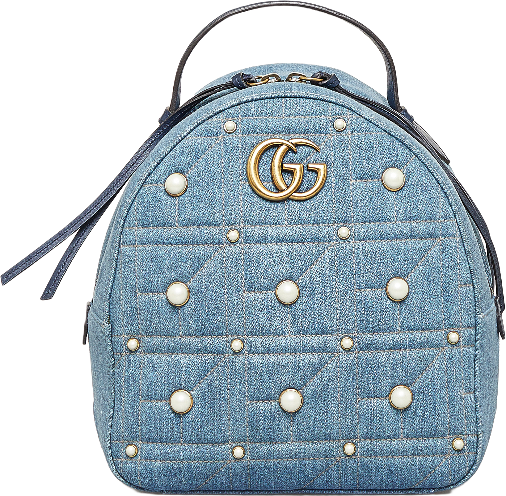 Gucci Small Gg Marmont Pearl Denim Backpack