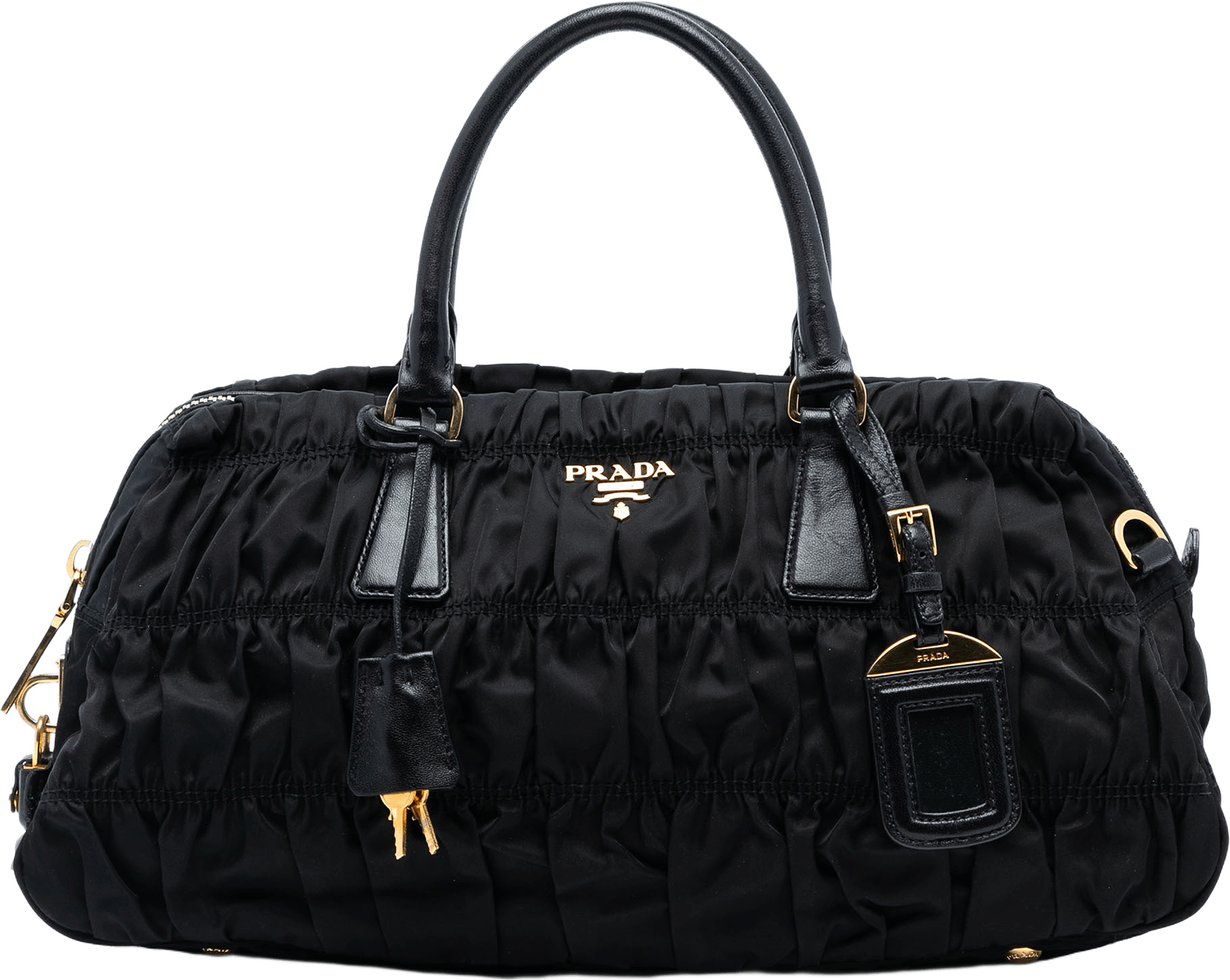 Prada Tessuto Gaufre Satchel, från Luxclusif, i färgen black.