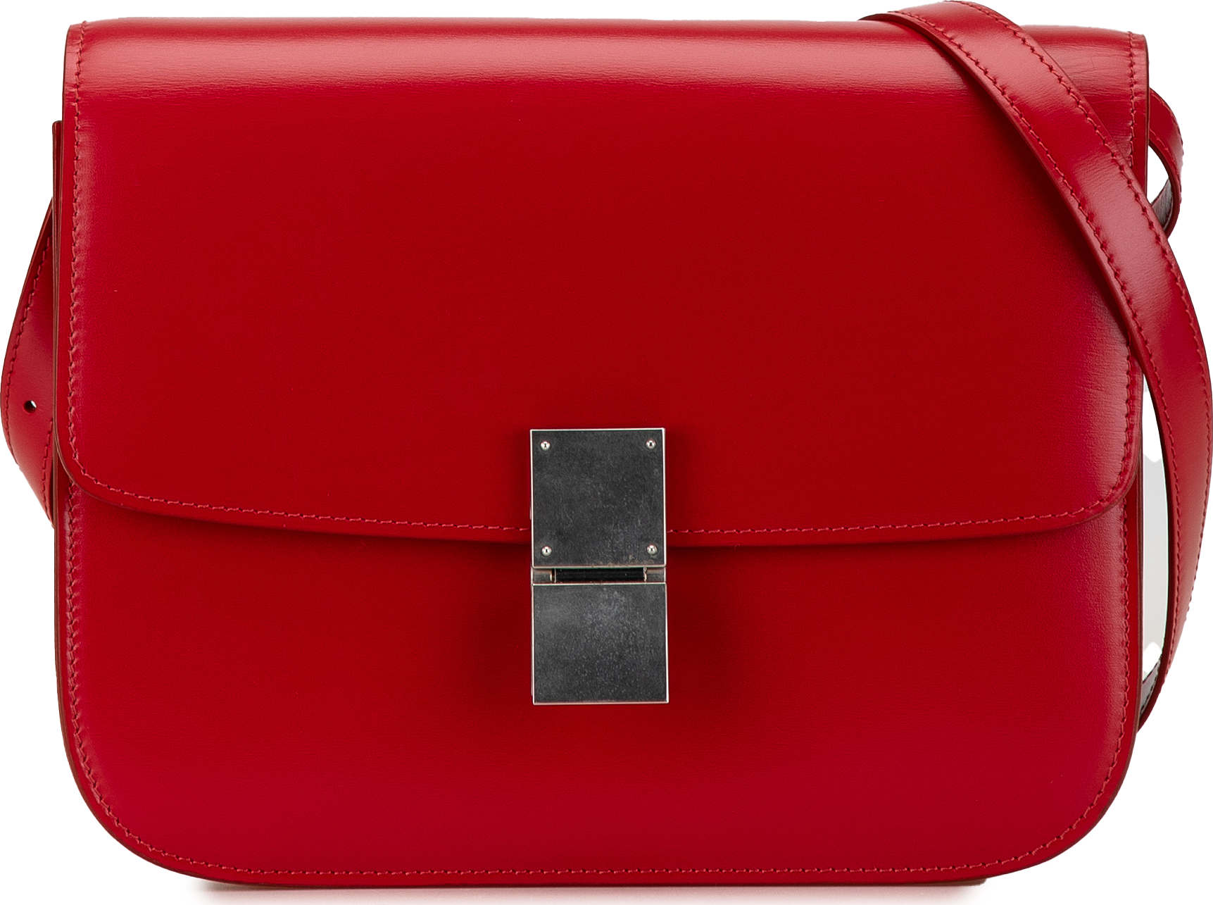 Celine Medium Calfskin Classic Box, från Luxclusif, i färgen red.