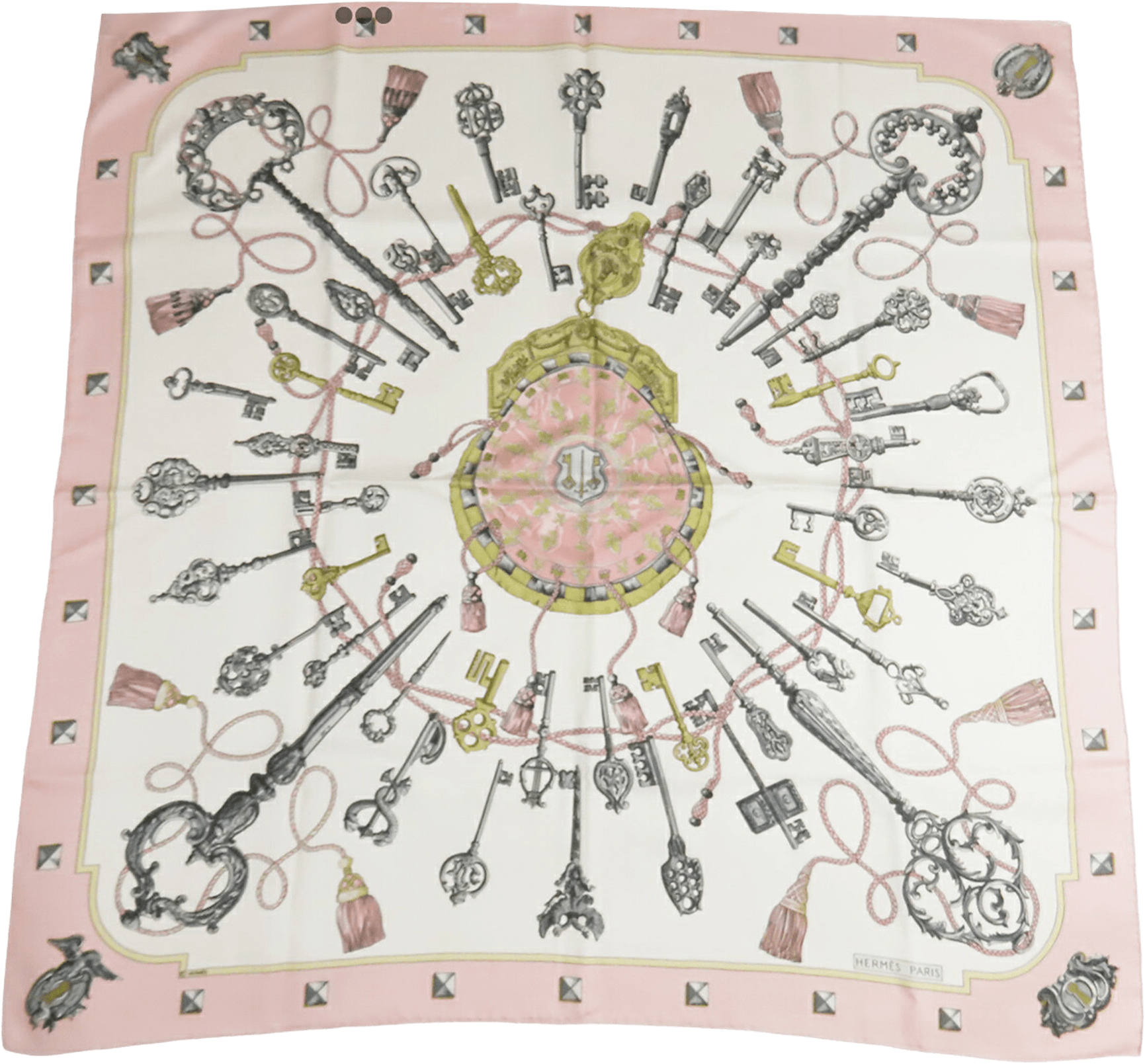 Hermès Les Cles Silk Scarf 90, från Luxclusif, i färgen light pink.