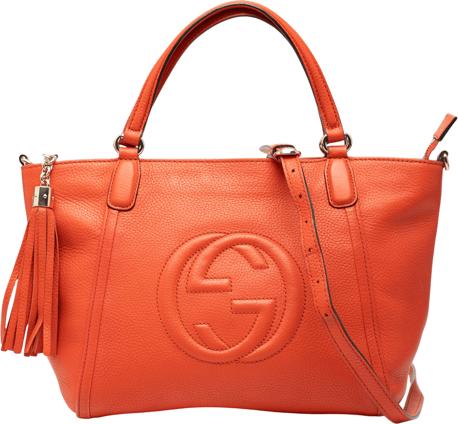 Gucci Small Leather Soho Cellarius Satchel, från Luxclusif, i färgen orange.