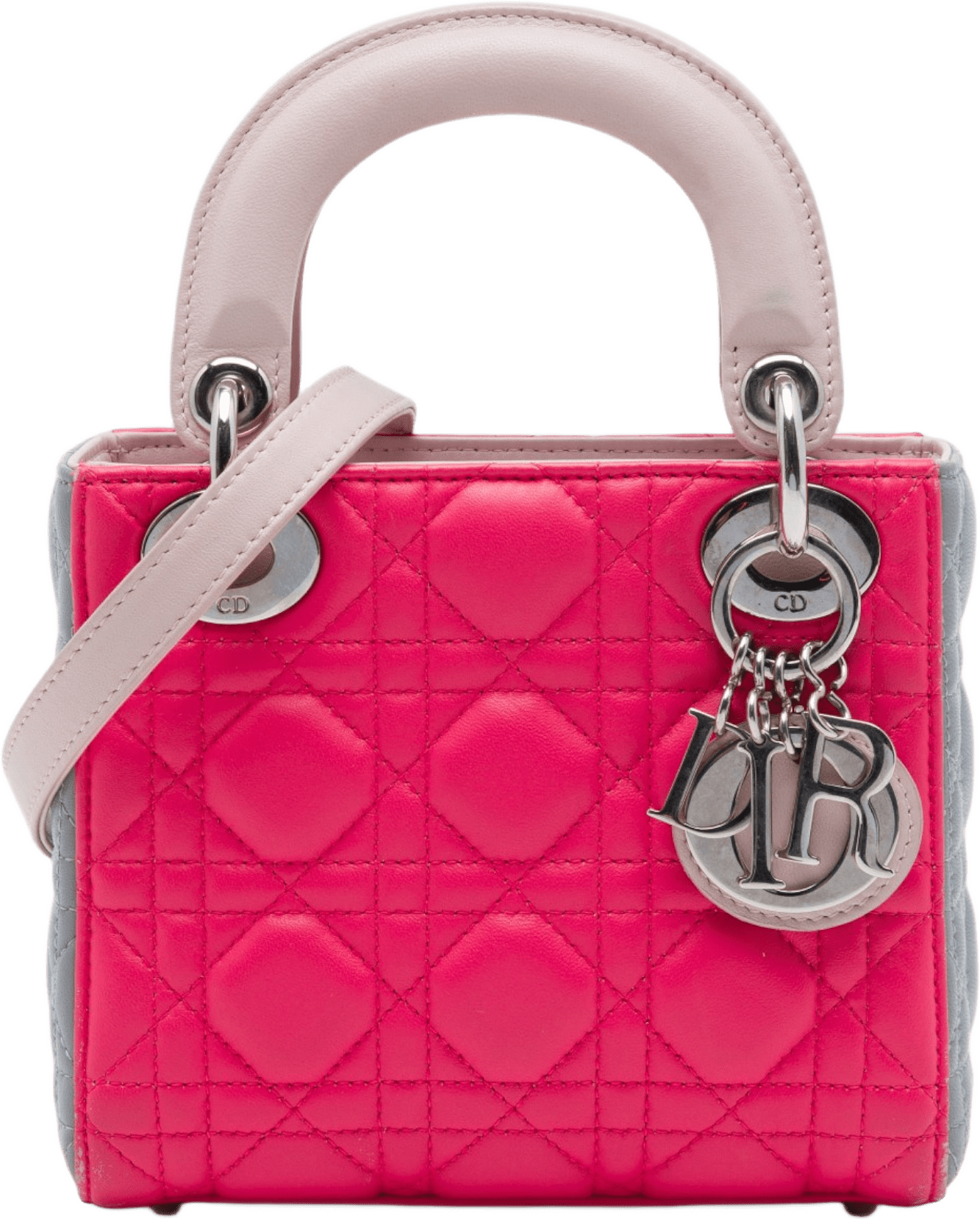 Dior Mini Tricolor Lambskin Cannage Lady Dior, från Luxclusif, i färgen rosa.