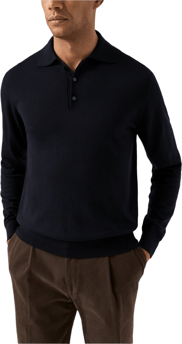 Finstickad Polotröja, från Eton, i färgen navy blue.