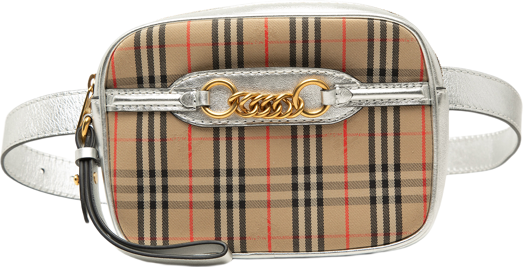 Burberry Haymarket Check Canvas 1983 Link Belt Bag, från Luxclusif, i färgen beige.