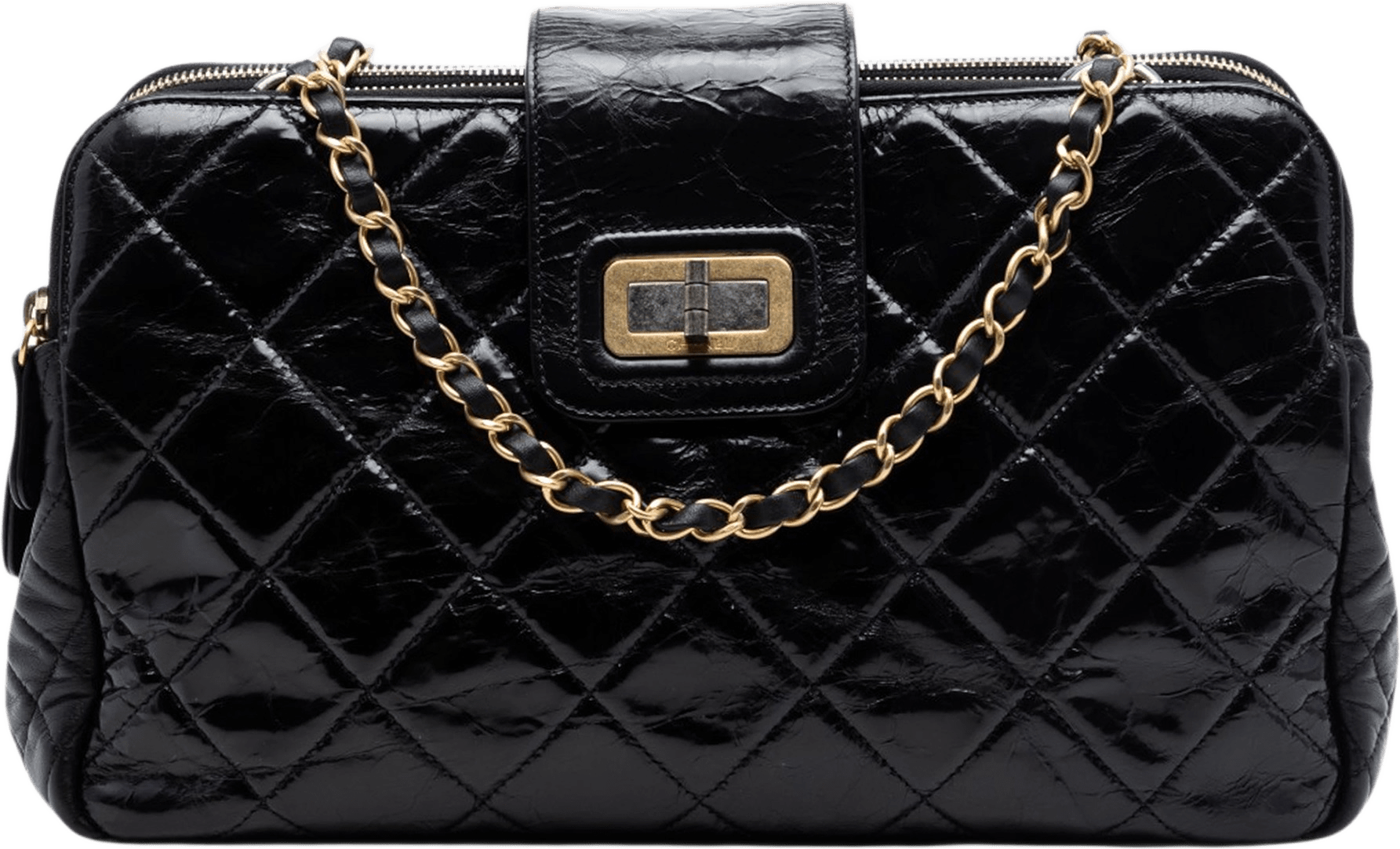 Chanel Quilted Glazed Calfskin Reissue Mademoiselle Accordion Tote, från Luxclusif, i färgen black.
