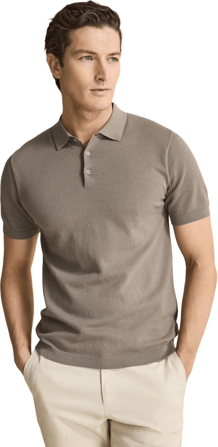 Cotton Texture Knitted Ss Polo Sweater (vincent), från John Henric, i färgen mid brown.