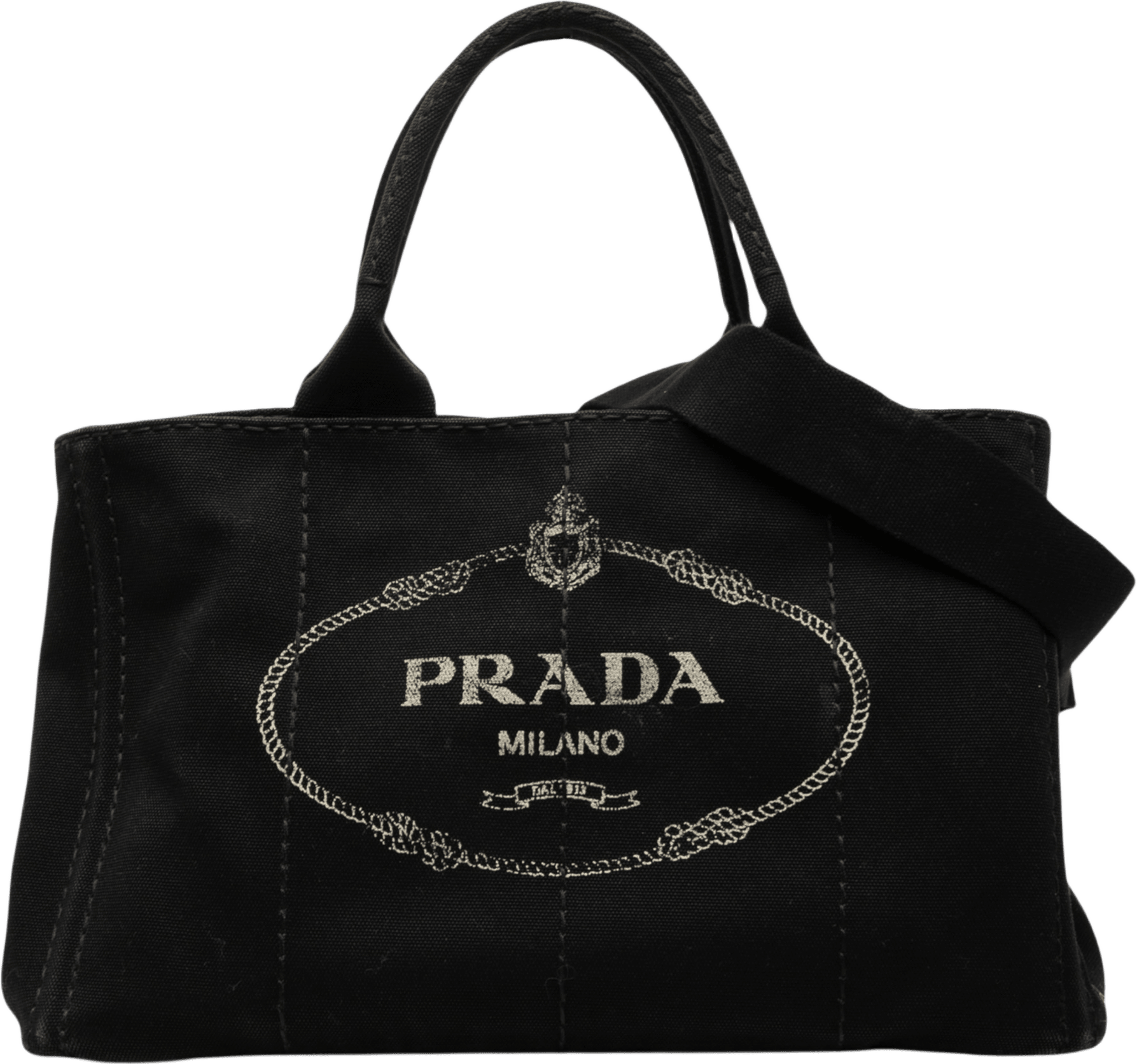 Prada Canvas Canapa Logo Satchel, från Luxclusif, i färgen black.