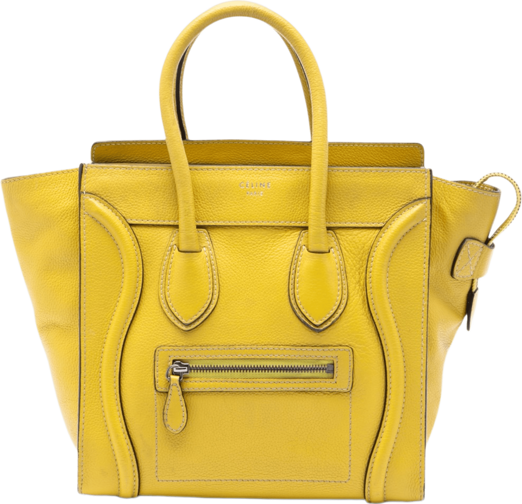 Celine Micro Leather Luggage Tote, från Luxclusif, i färgen gul.