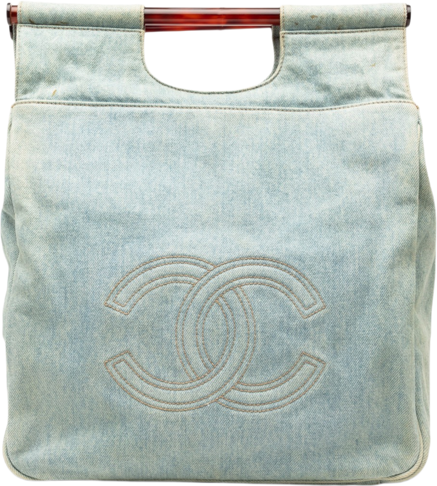 Chanel Cc Denim Tortoise Handle Tote, från Luxclusif, i färgen blå.
