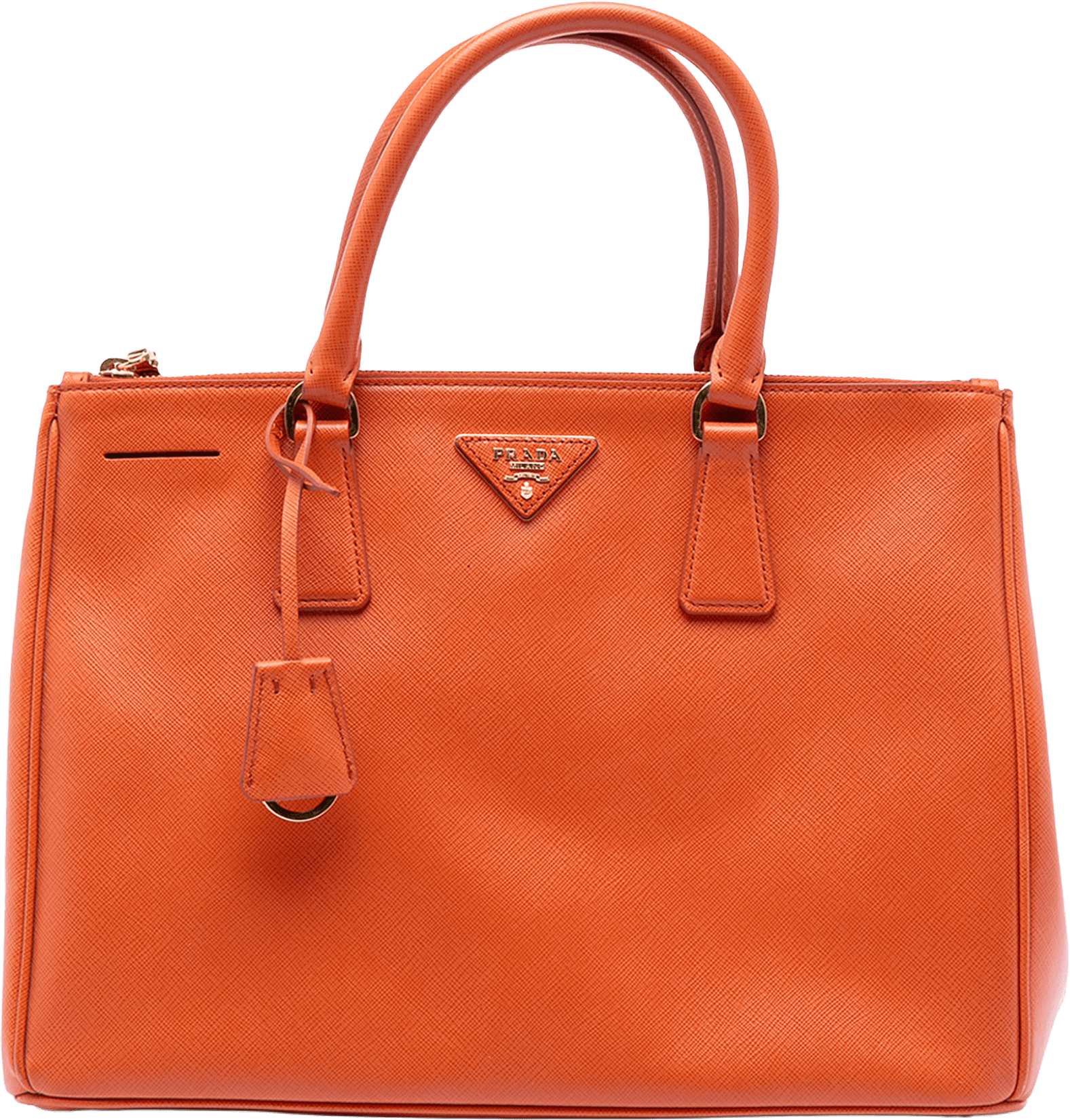 Prada Medium Saffiano Lux Galleria Double Zip Satchel, från Luxclusif, i färgen orange.