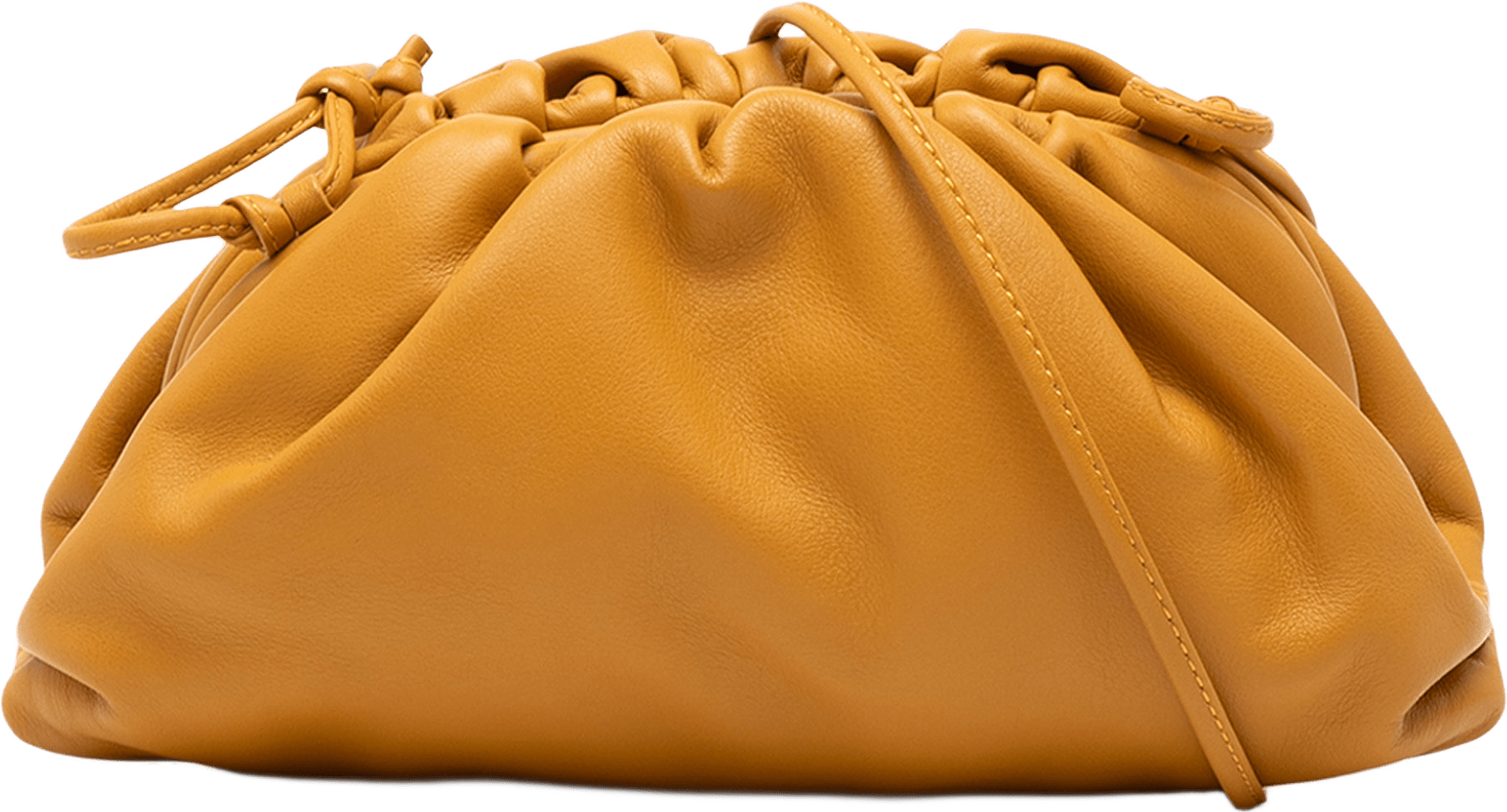Bottega Veneta Lambskin The Mini Pouch Crossbody, från Luxclusif, i färgen caramel.