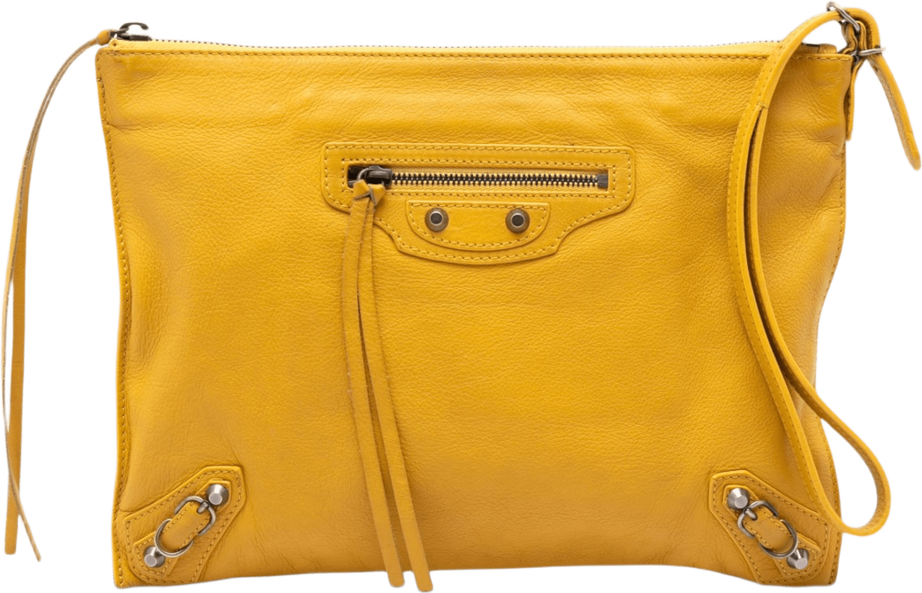 Balenciaga Leather Papier Wristlet Clutch, från Luxclusif, i färgen yellow.