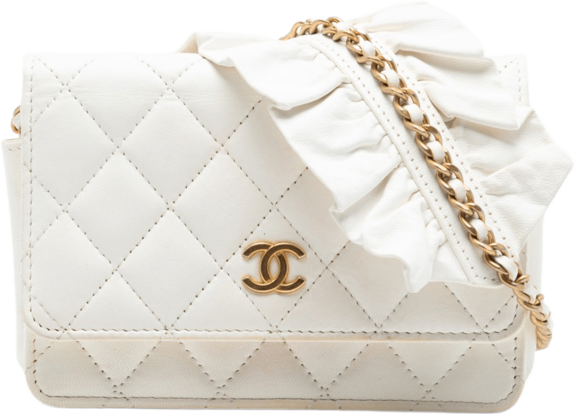 Chanel Quilted Lambskin Romance Wallet On Chain, från Luxclusif, i färgen vit.