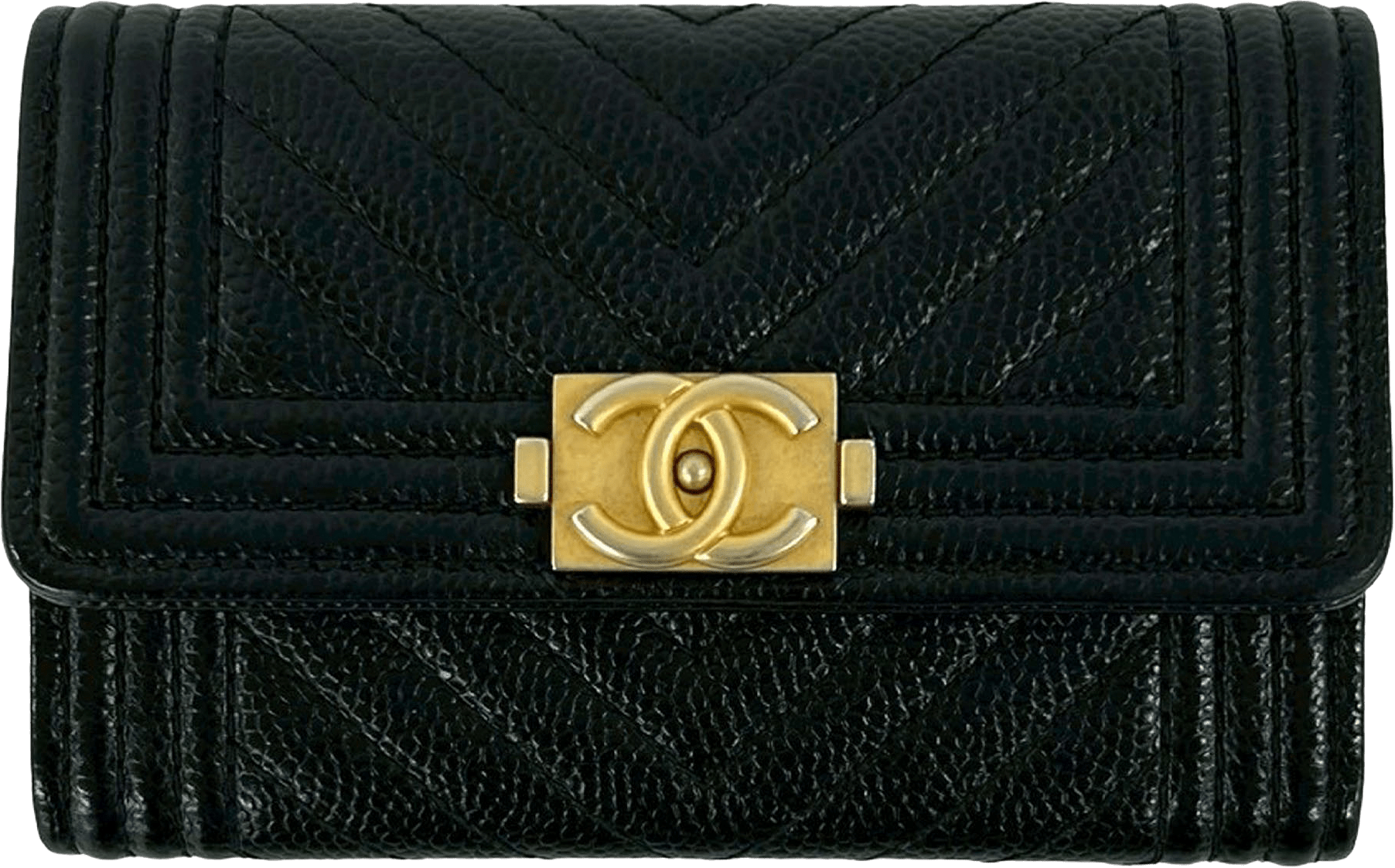 Chanel Chevron Caviar Boy Card Holder, från Luxclusif, i färgen black.